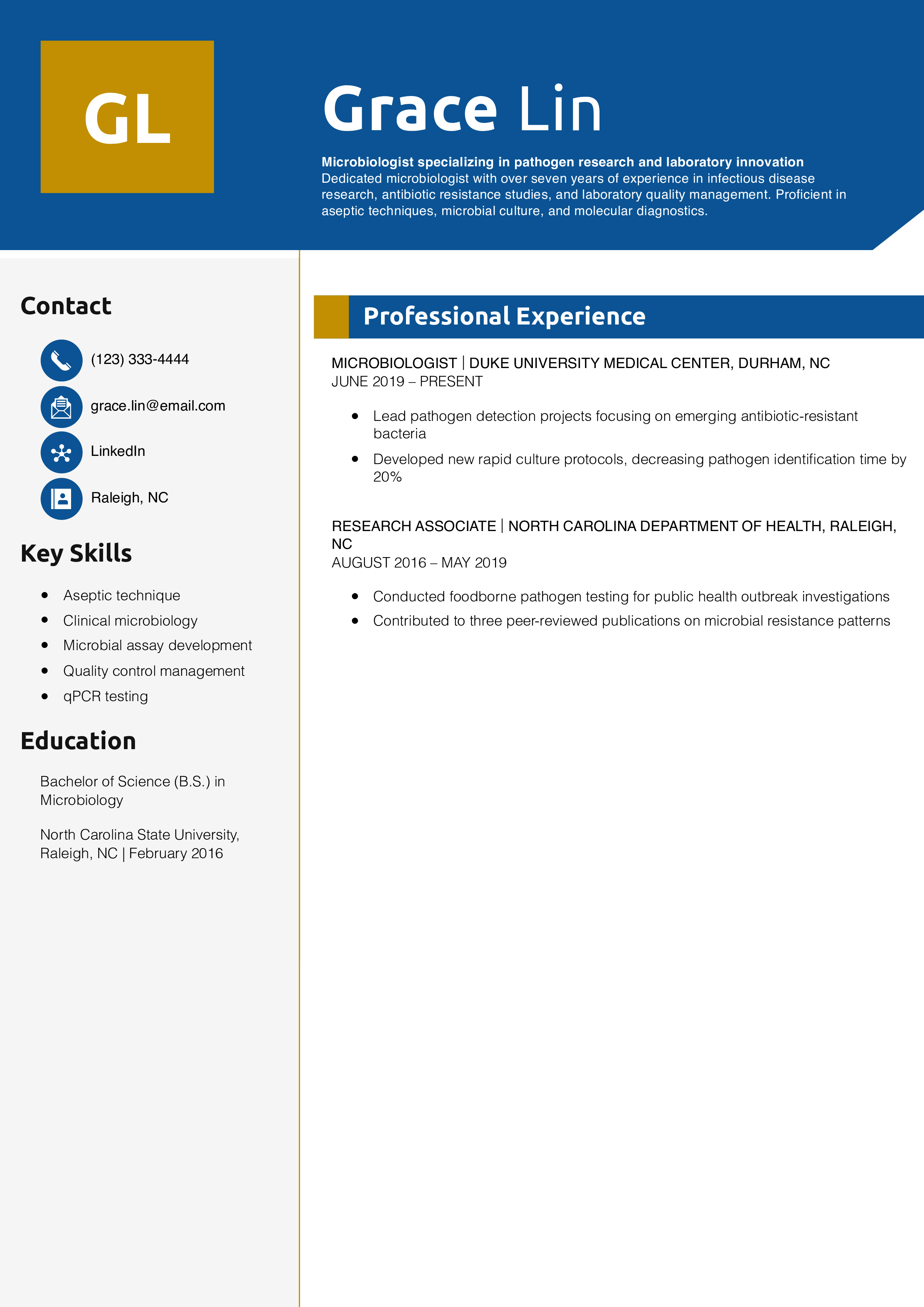 Microbiologist Resume Example