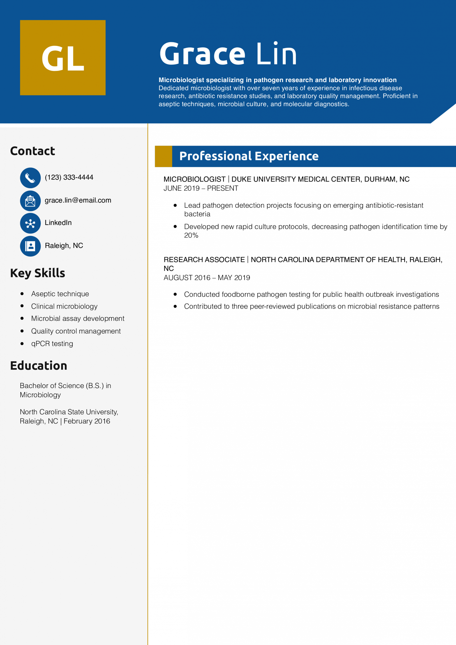 Microbiologist Resume Example