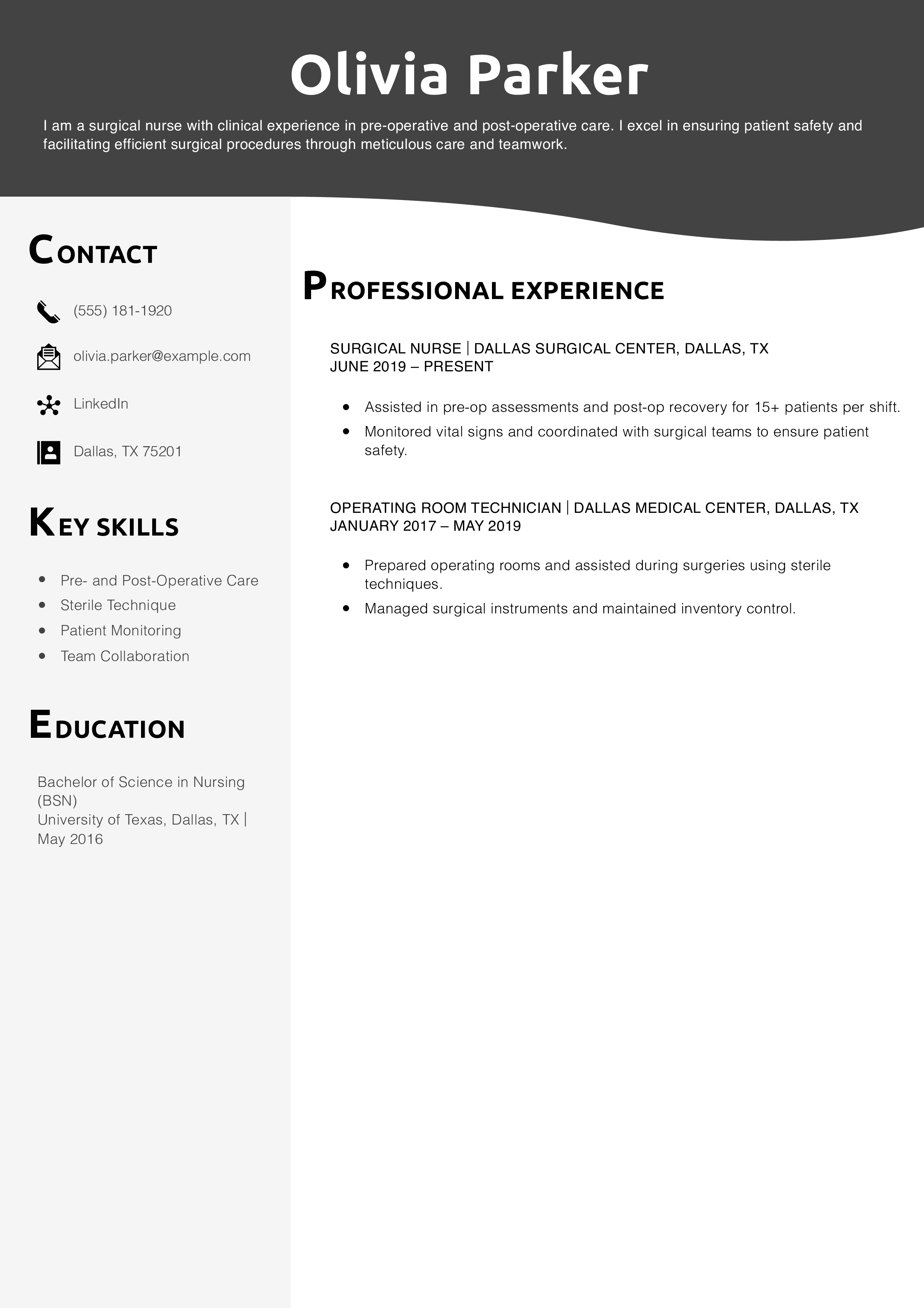 Surgical Nurse Resume Example