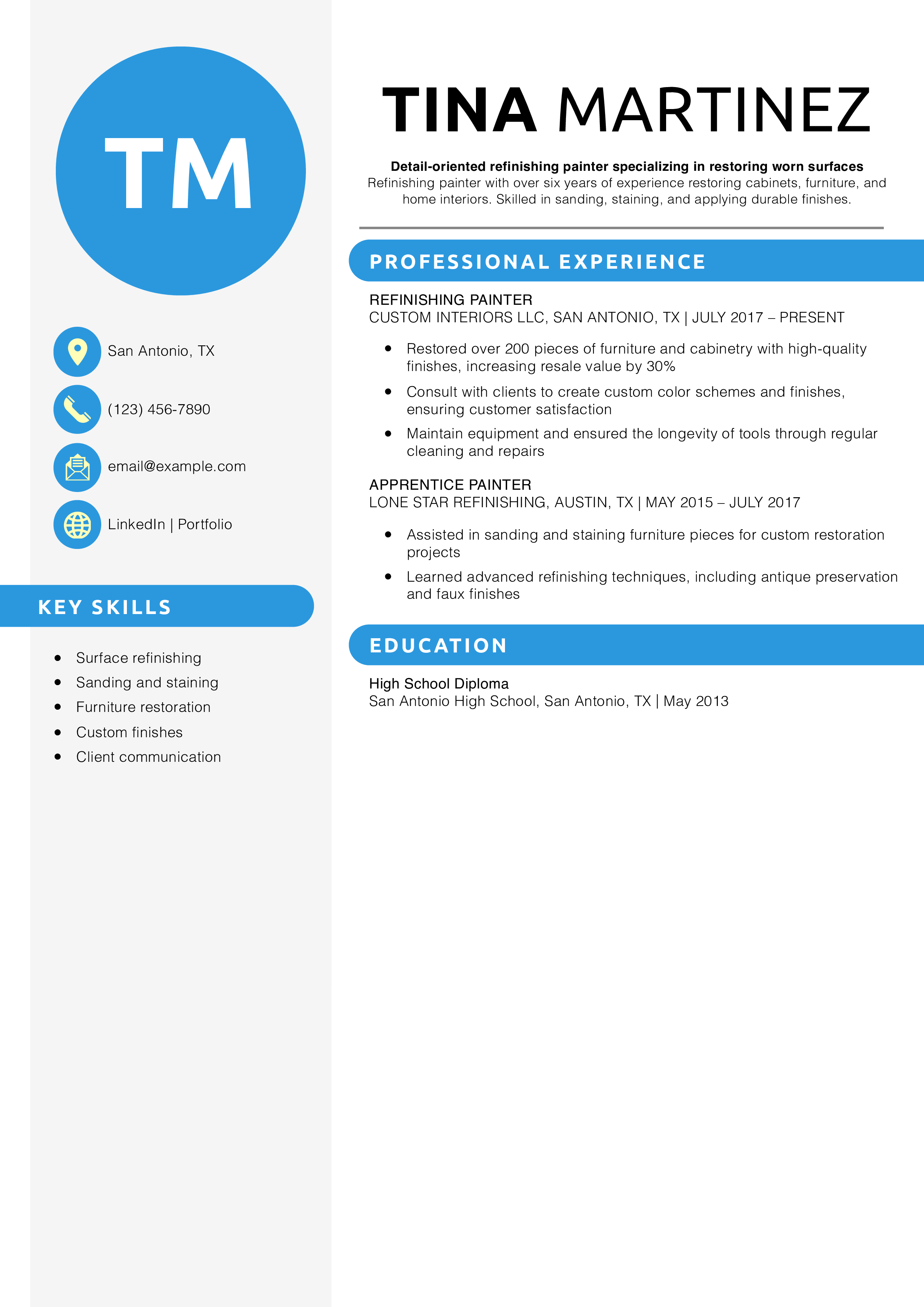 Refinishing painter resume