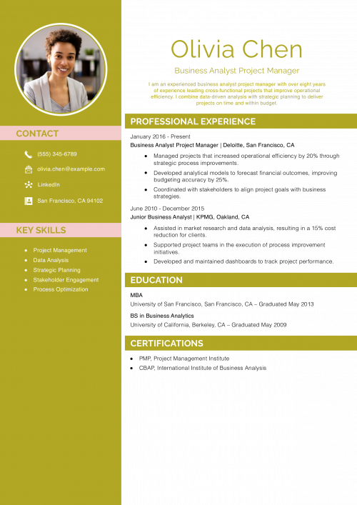 Business Analyst Project Manager Resume Example