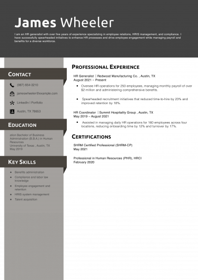 HR Generalist Resume Example