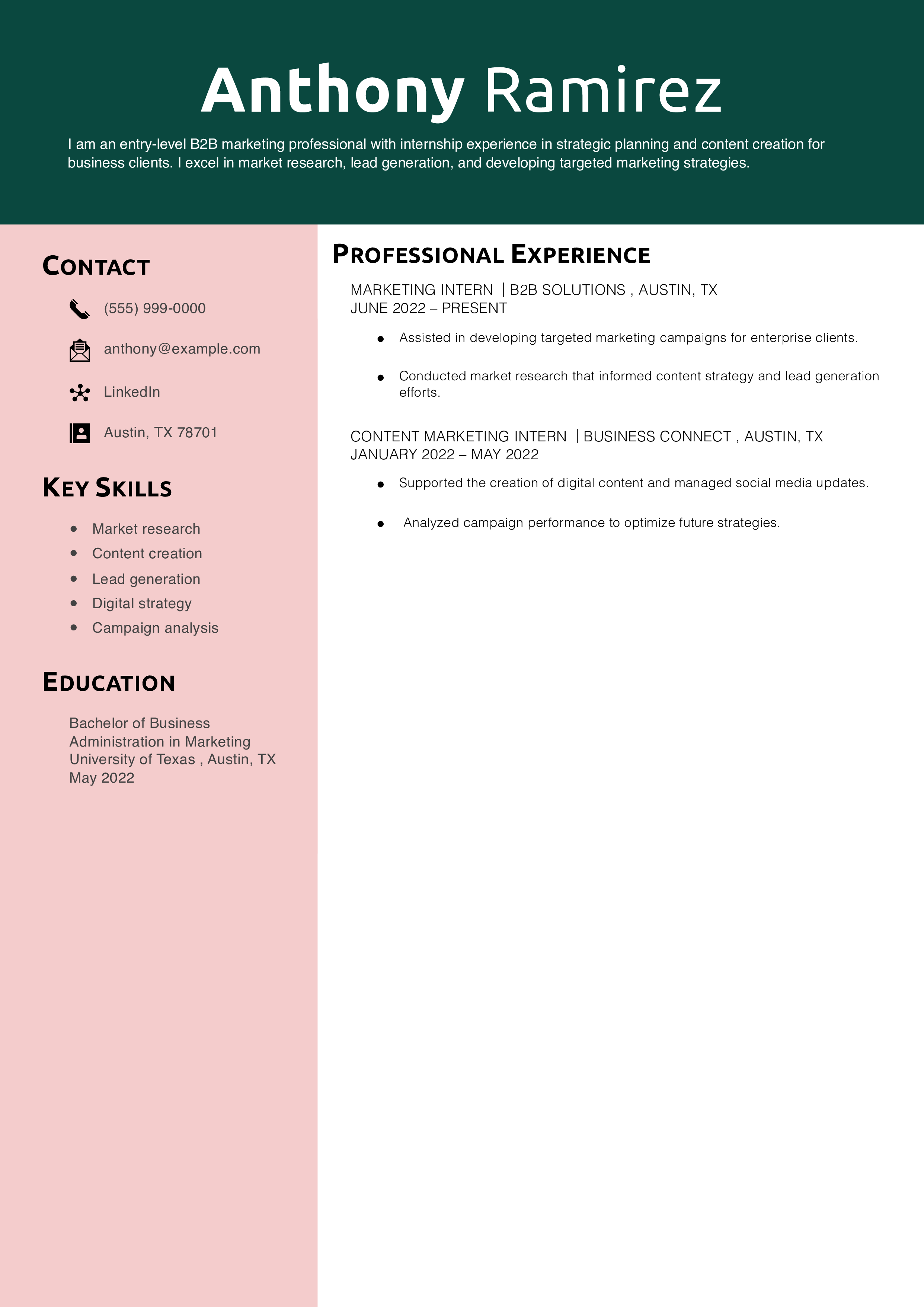 B2B Marketing Resume Example