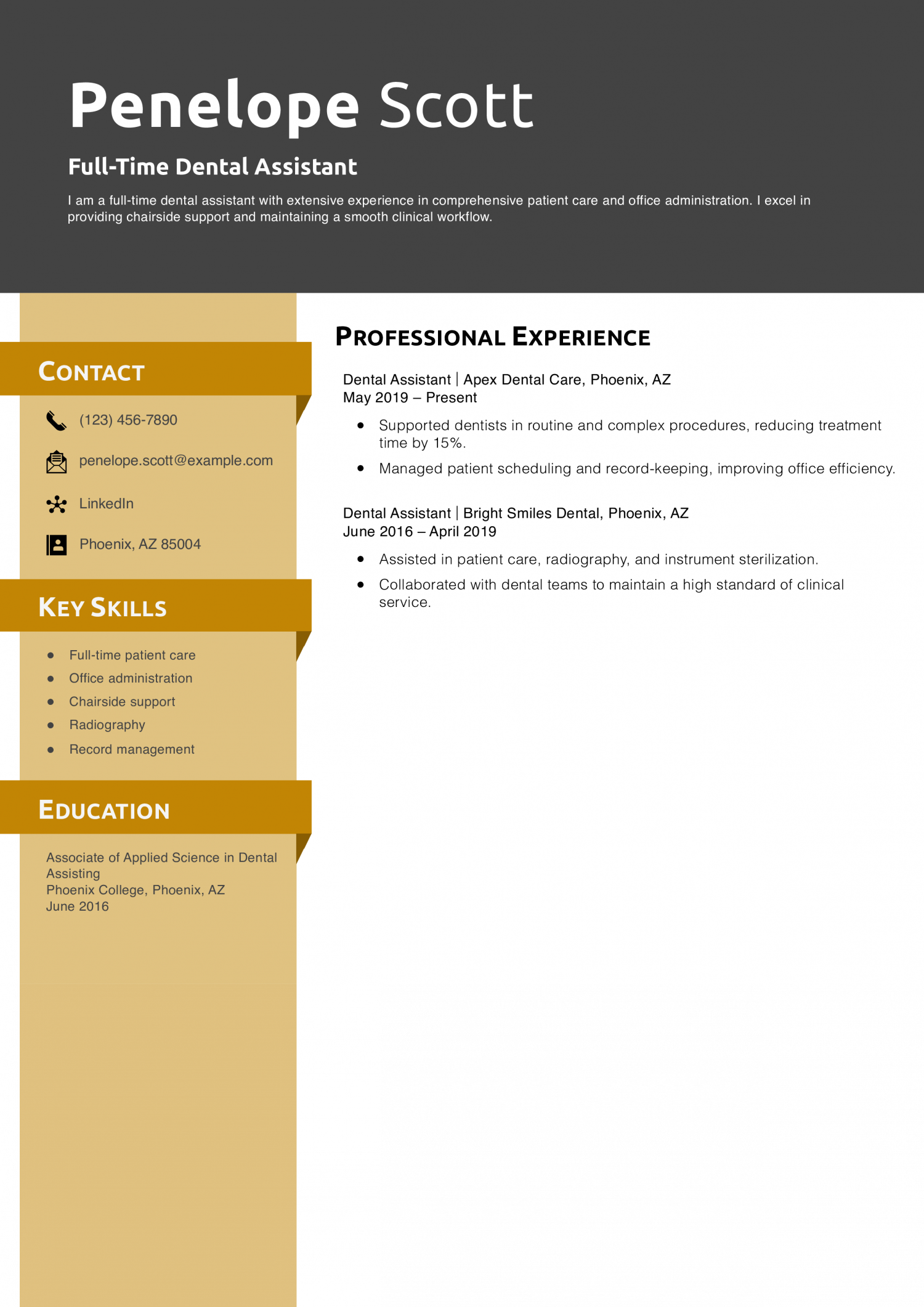 Full-Time Dental Assistant Resume Example