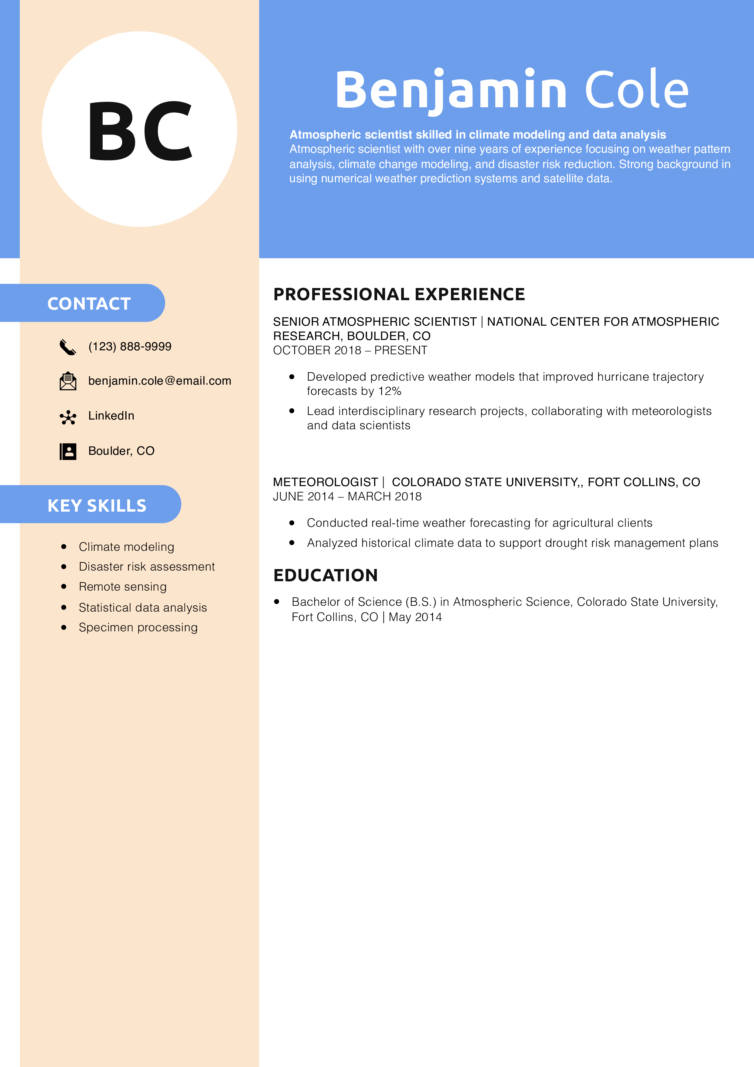 Atmospheric Scientist Resume Example