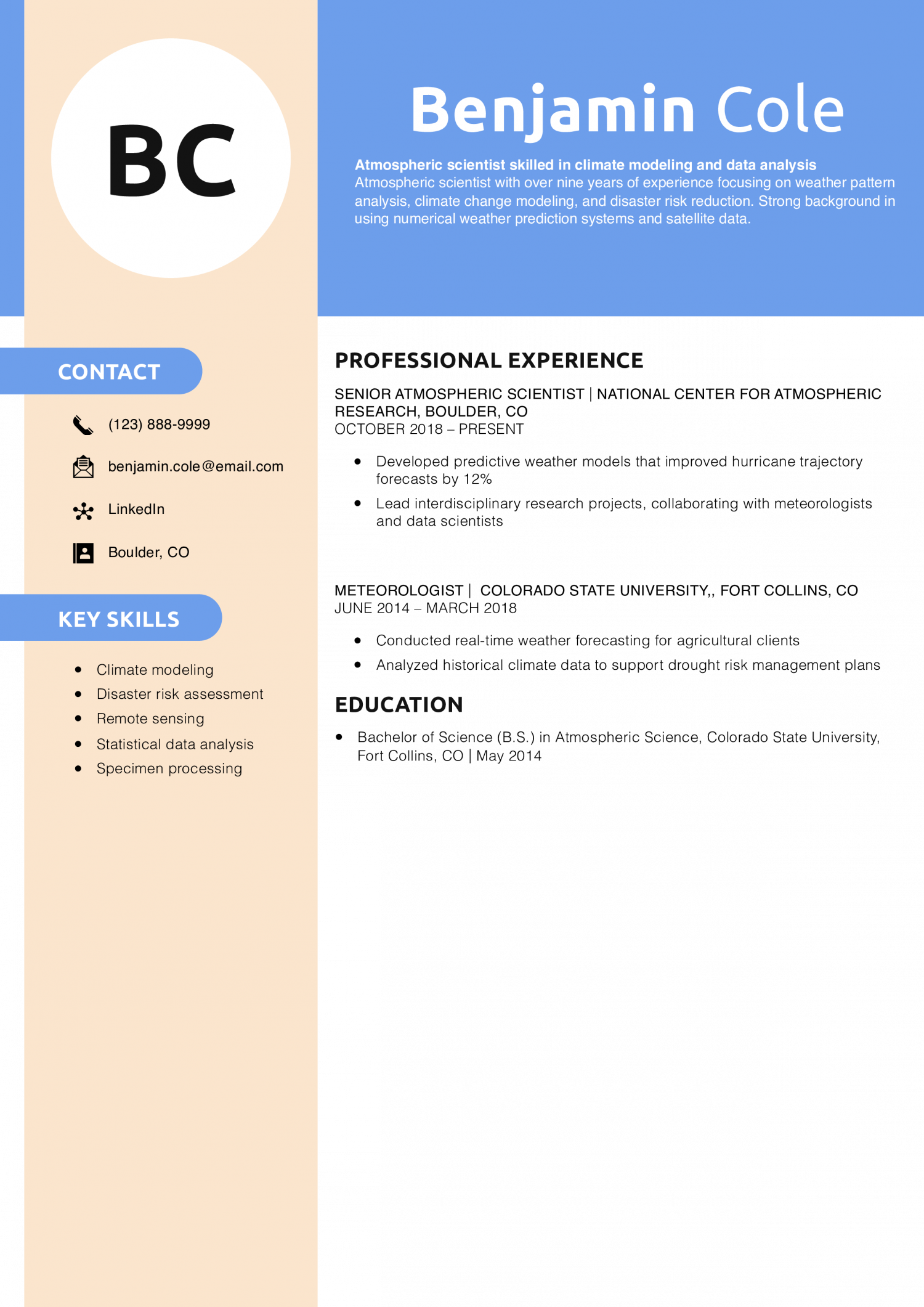 Atmospheric Scientist Resume Example