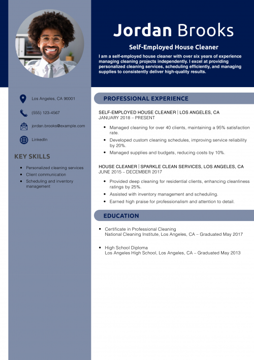 Self-Employed House Cleaner Resume Example