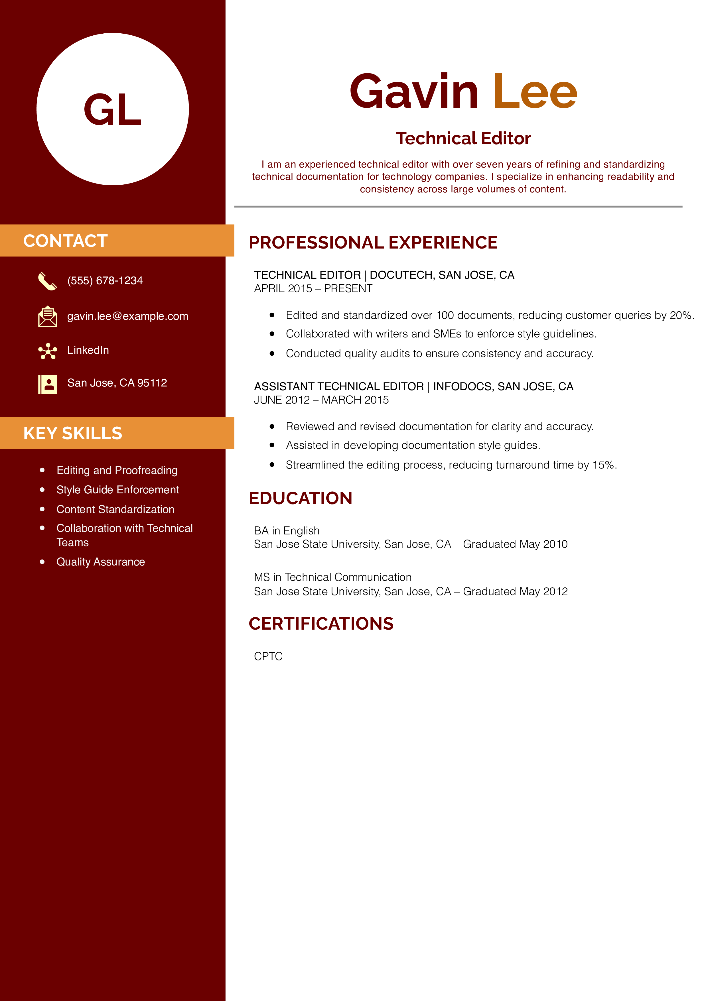 Technical Editor Resume Example