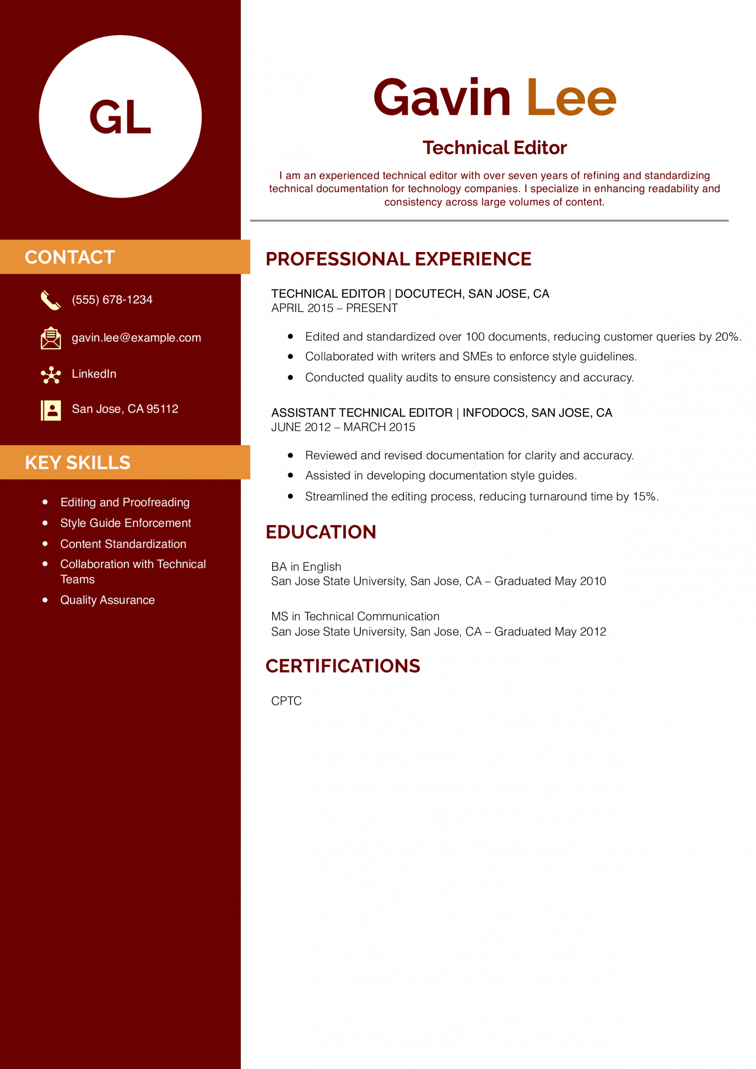 Technical Editor Resume Example