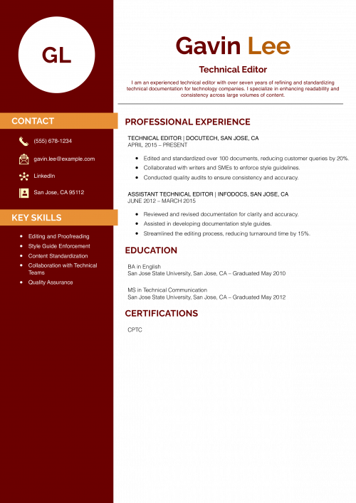 Technical Editor Resume Example