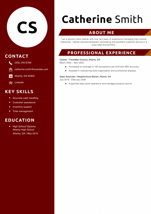 Grocery Store Cashier Resume Example