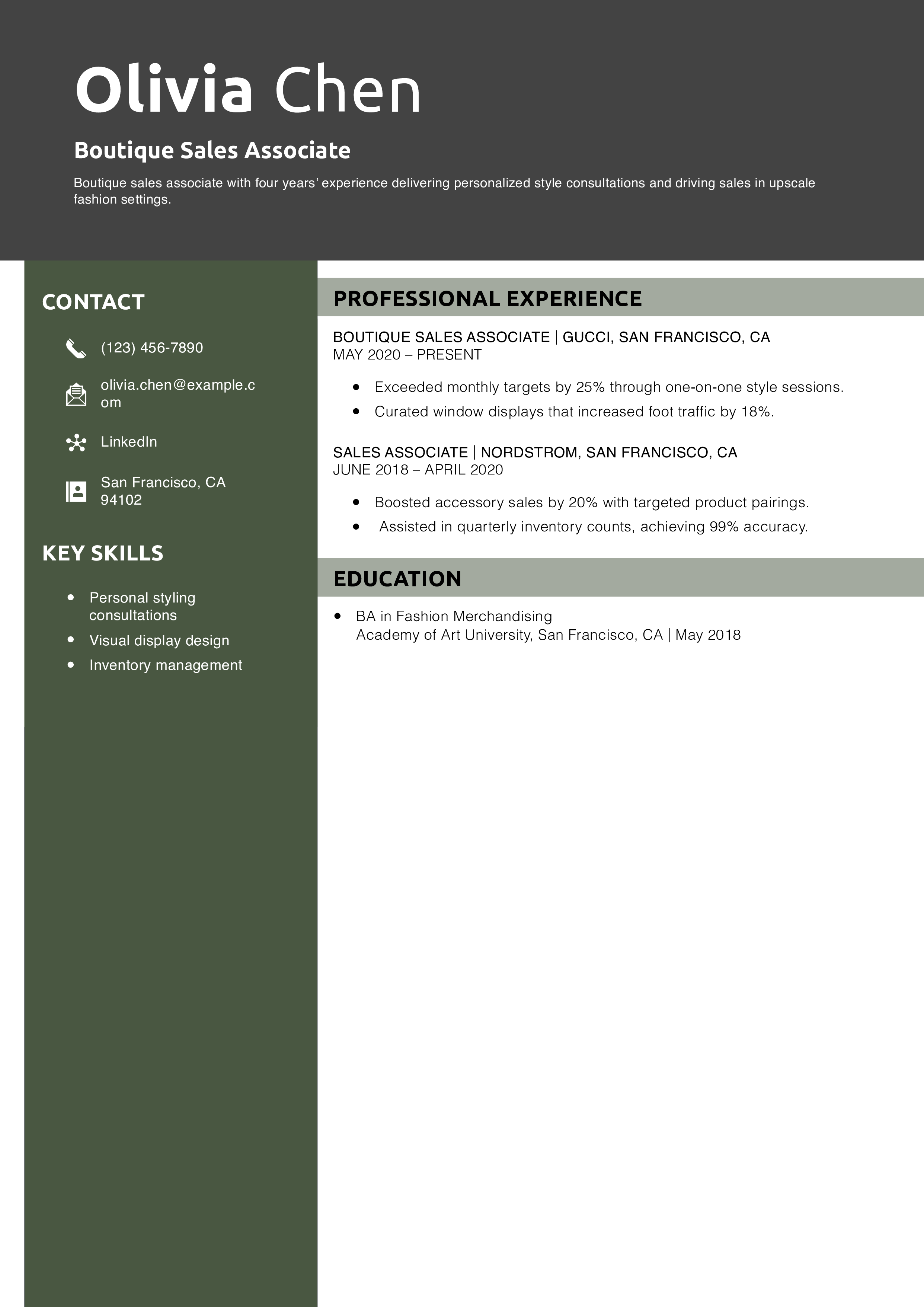 Boutique Sales Associate Resume Example 2