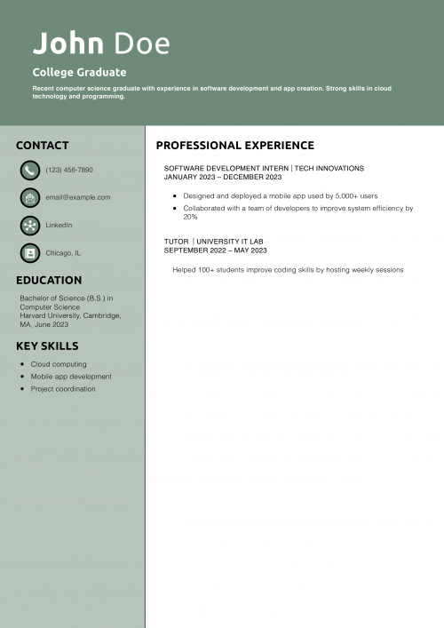 College Graduate Resume Example