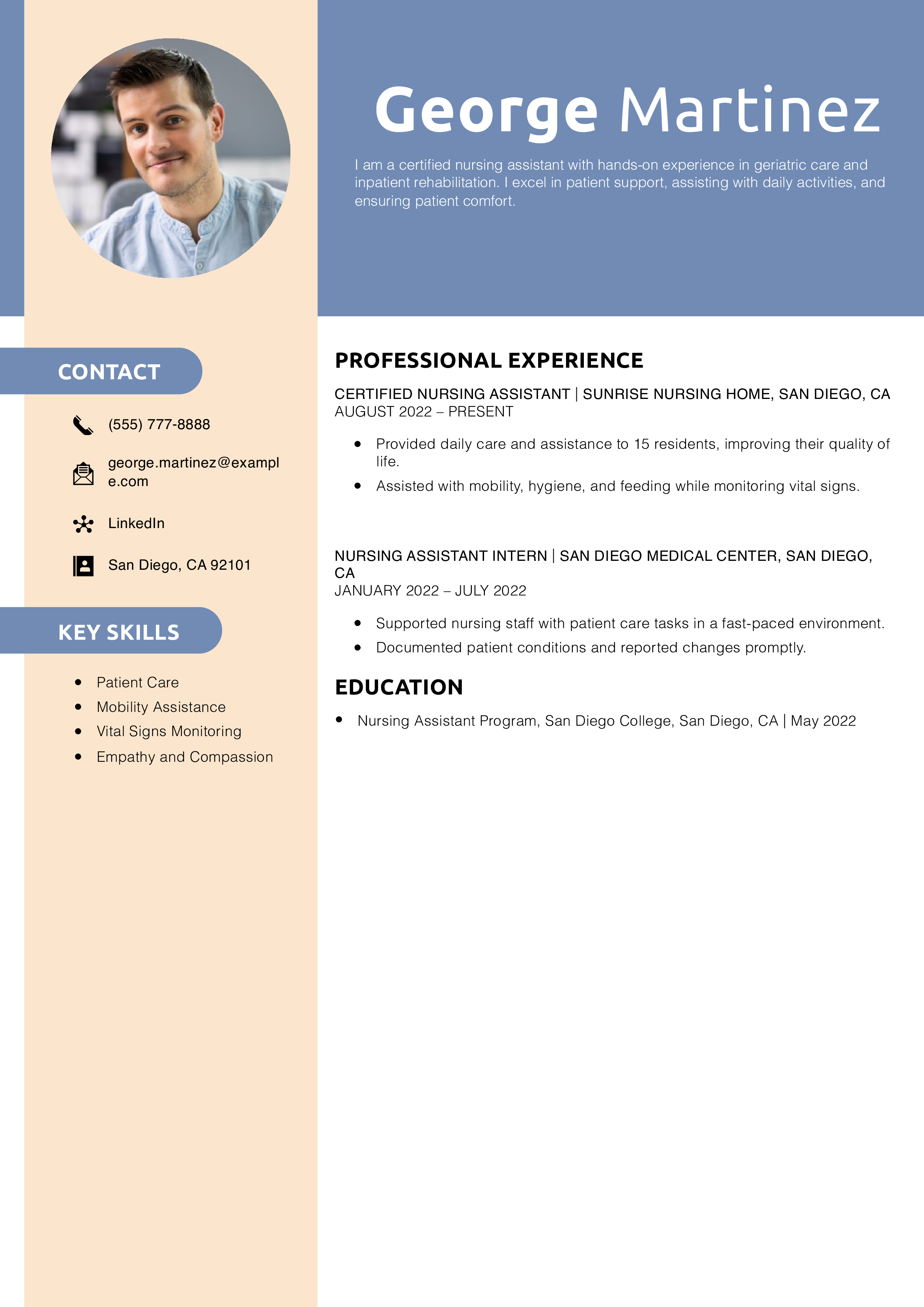 Certified Nursing Assistant Resume Example