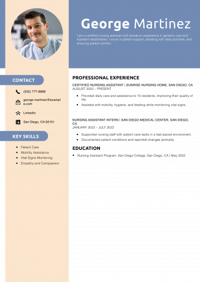 Certified Nursing Assistant Resume Example