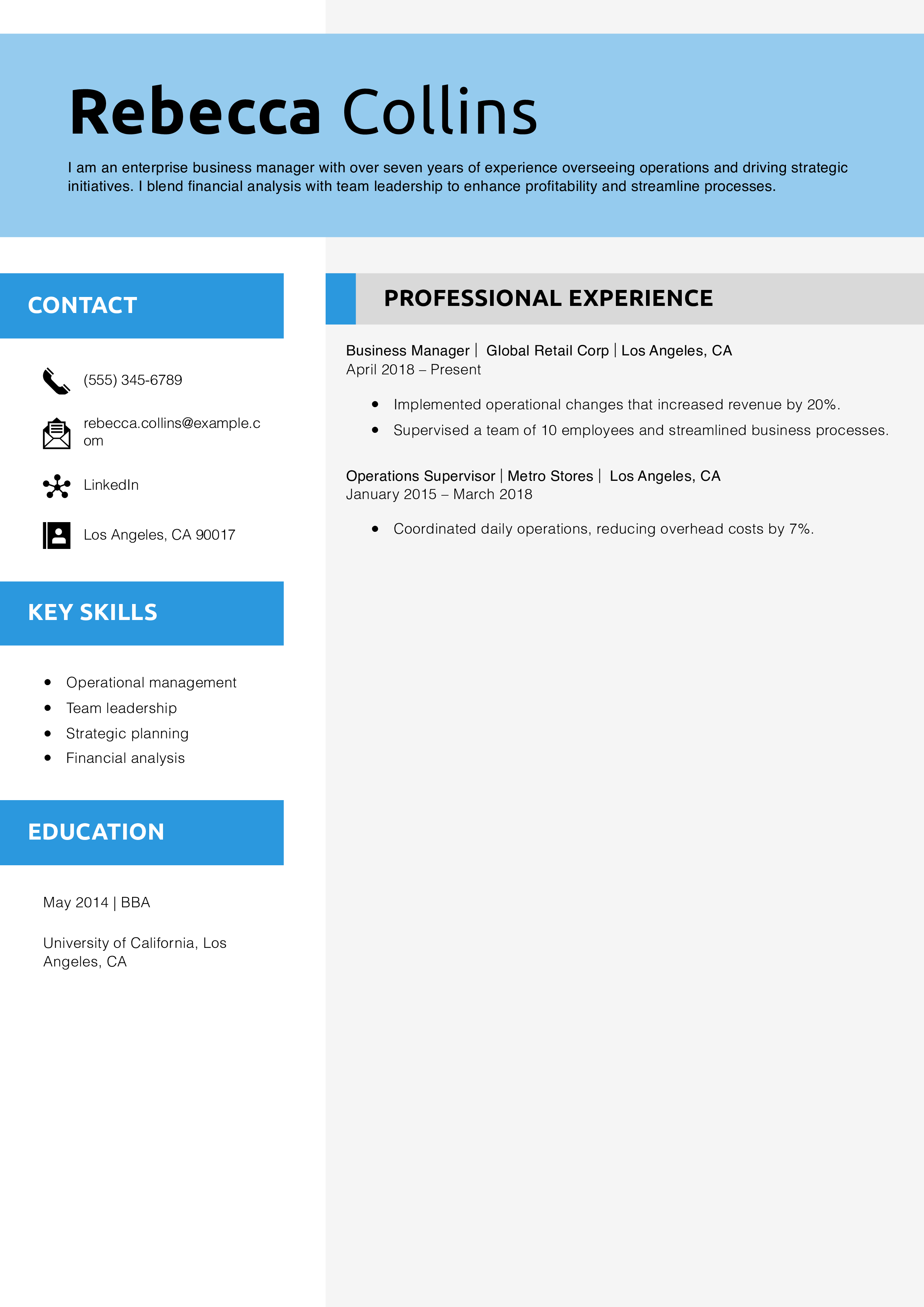 Enterprise Business Manager Resume Example