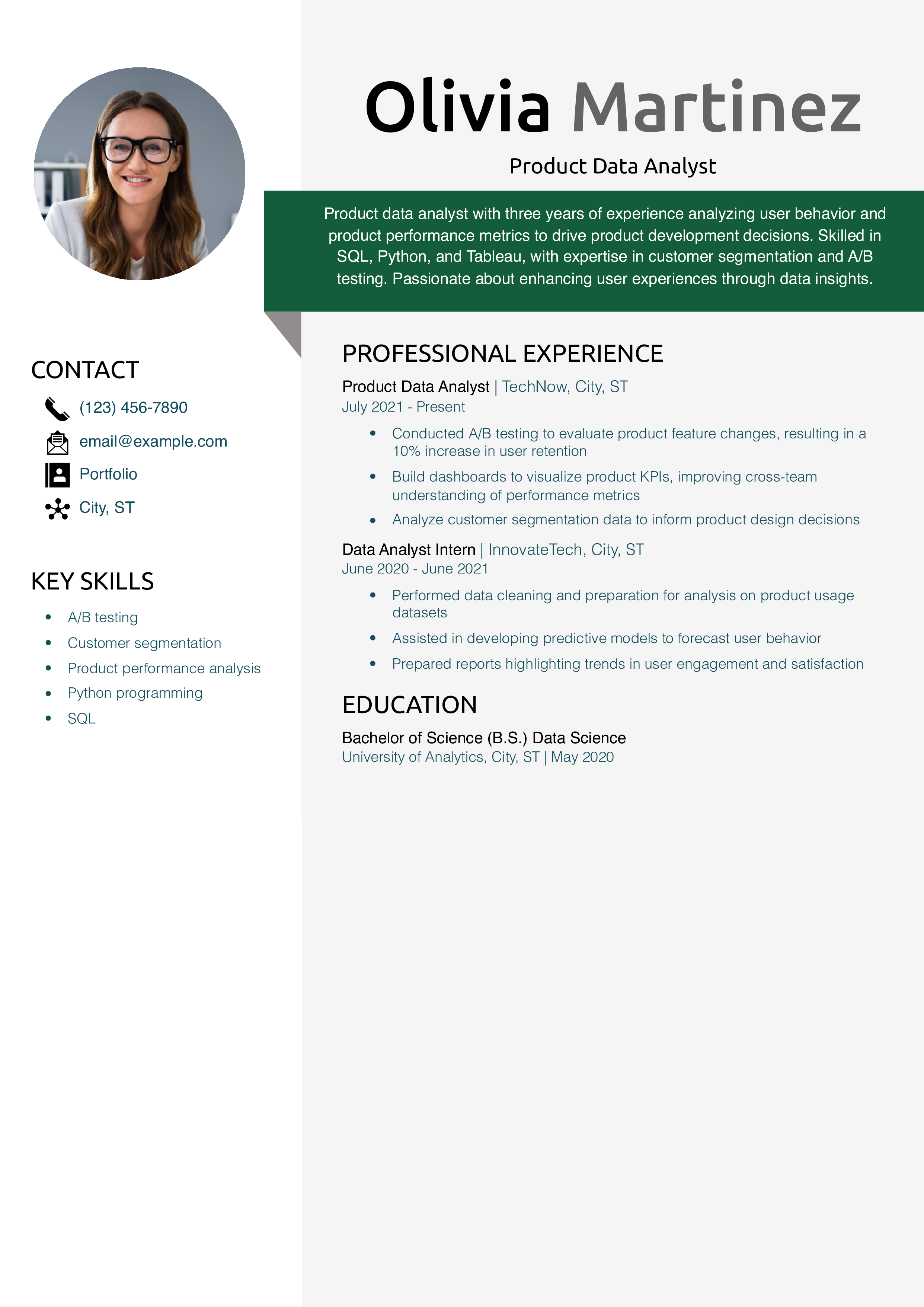 Product Data Analyst Resume Example