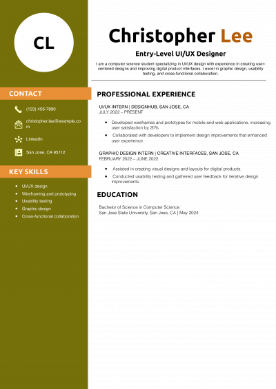 Entry-Level UI/UX Designer Resume Example