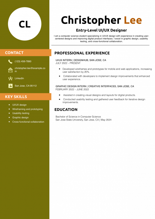Entry-Level UI/UX Designer Resume Example
