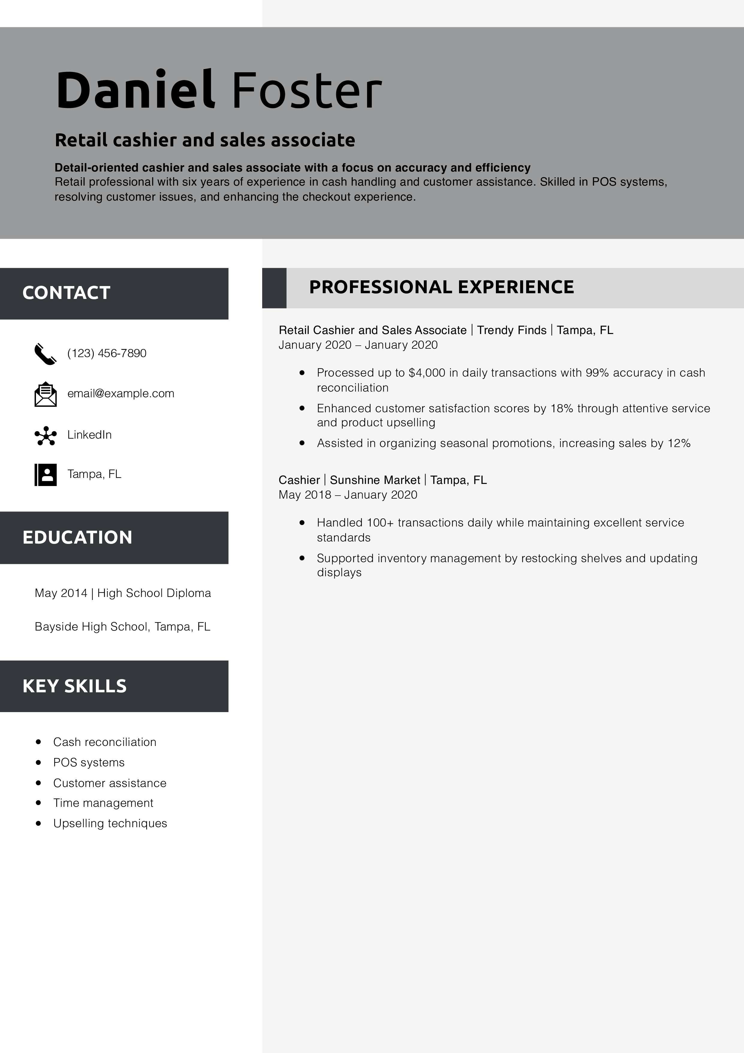 Retail cashier and sales associate resume