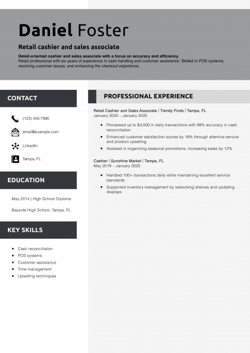 Retail cashier and sales associate resume