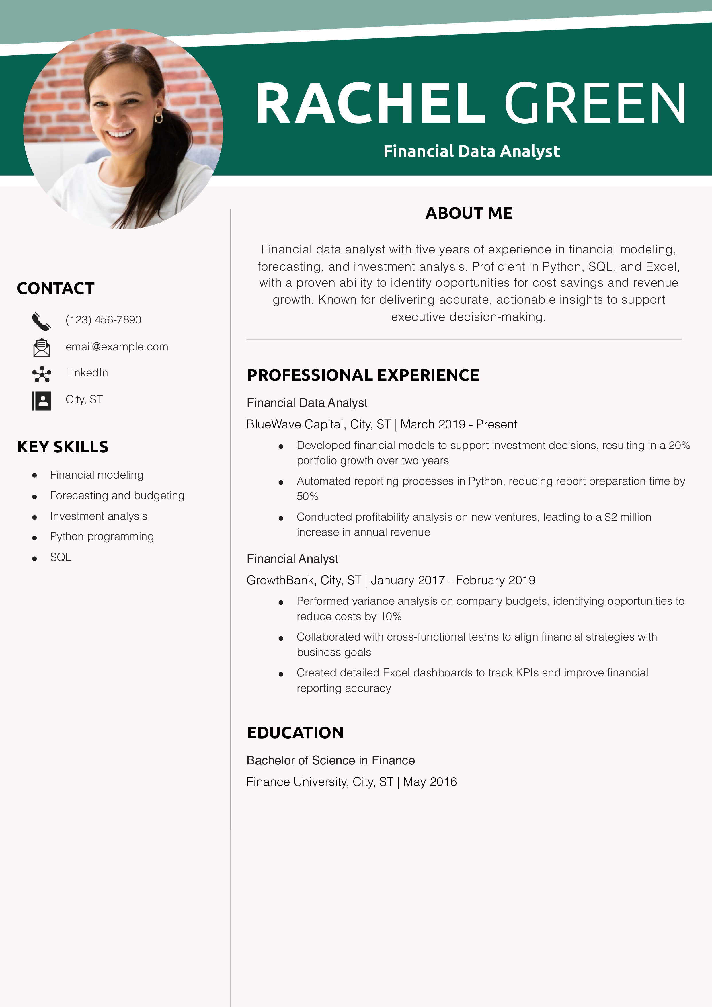 Financial Data Analyst Resume Example