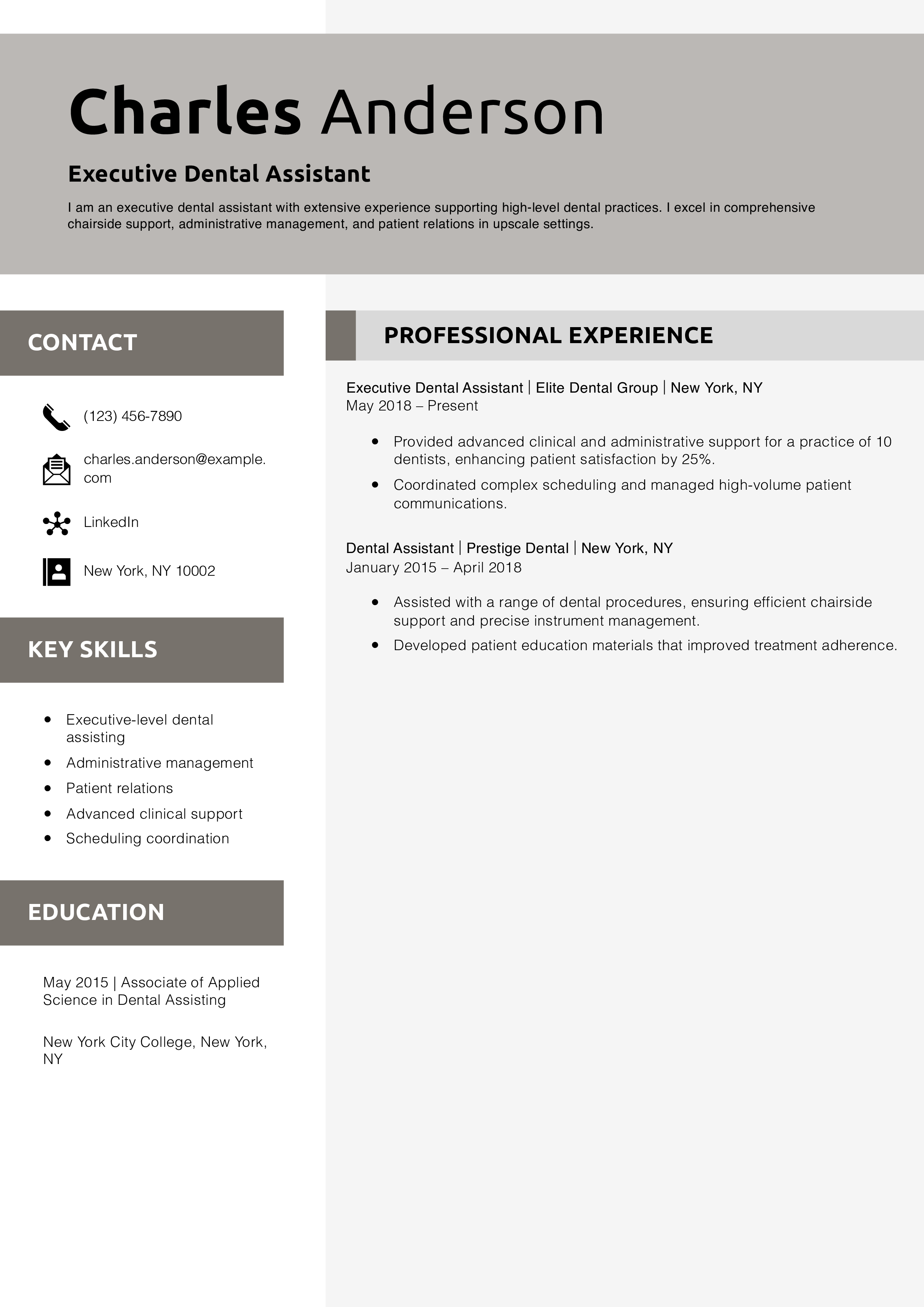 Executive Dental Assistant Resume Example
