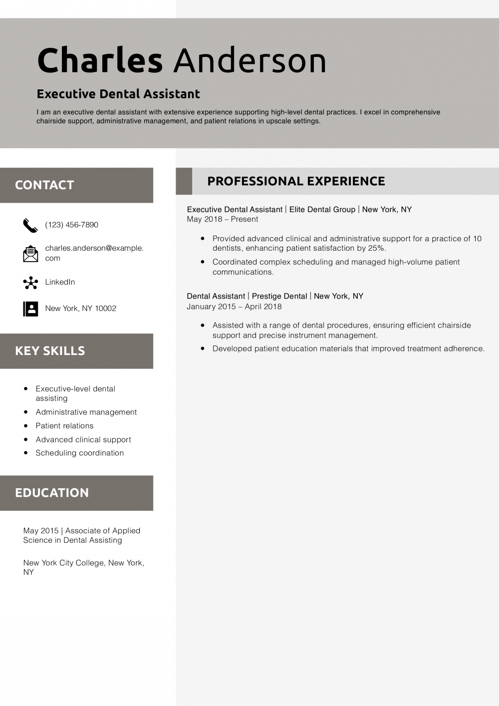 Executive Dental Assistant Resume Example