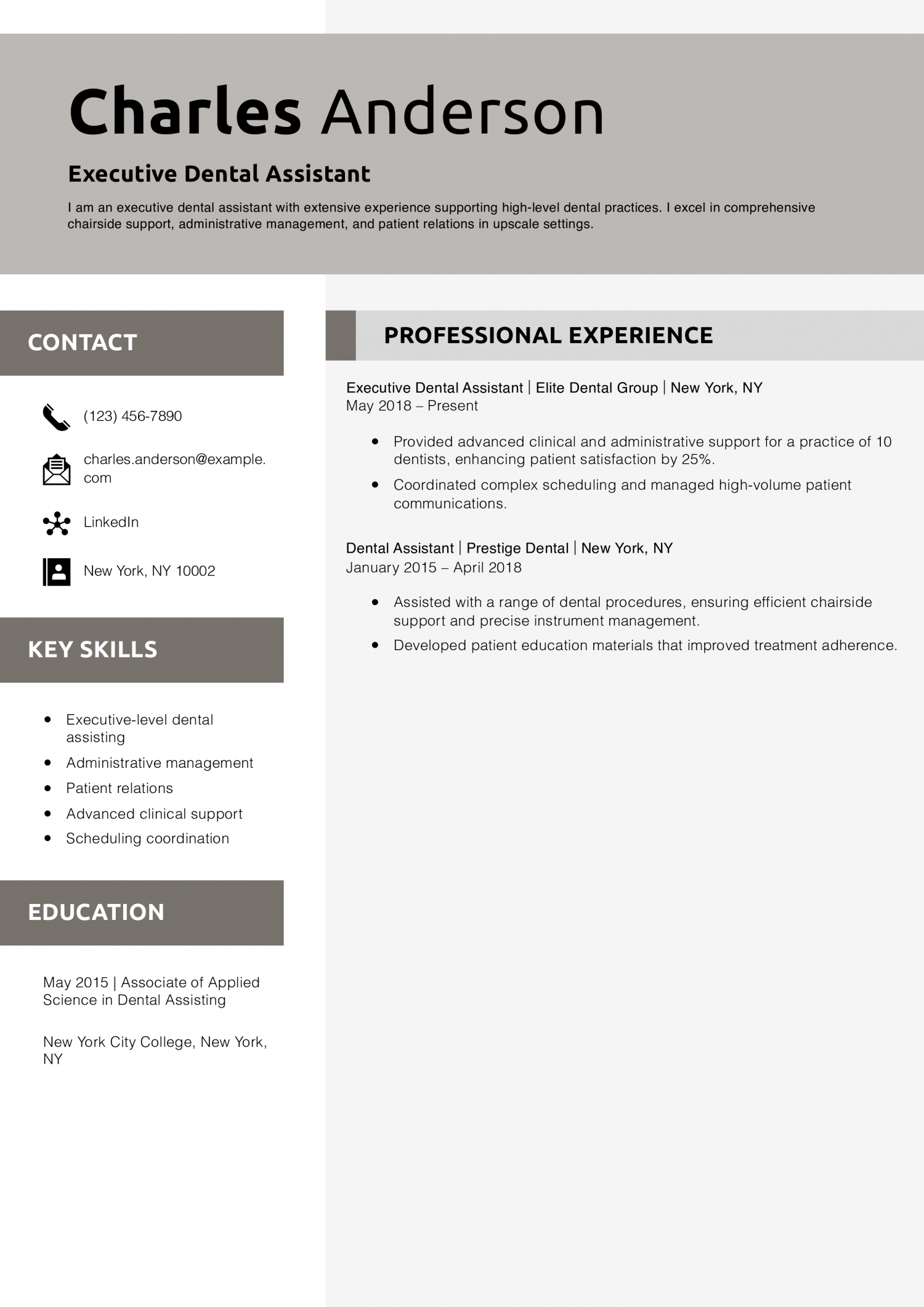 Executive Dental Assistant Resume Example