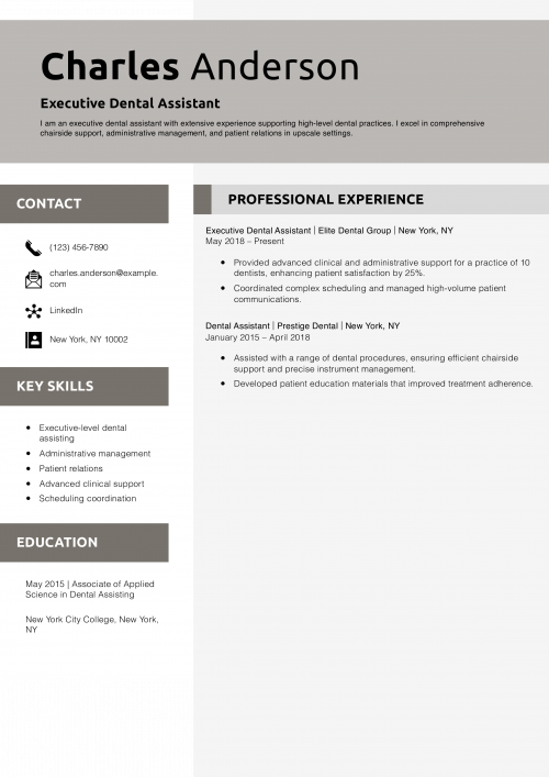 Executive Dental Assistant Resume Example