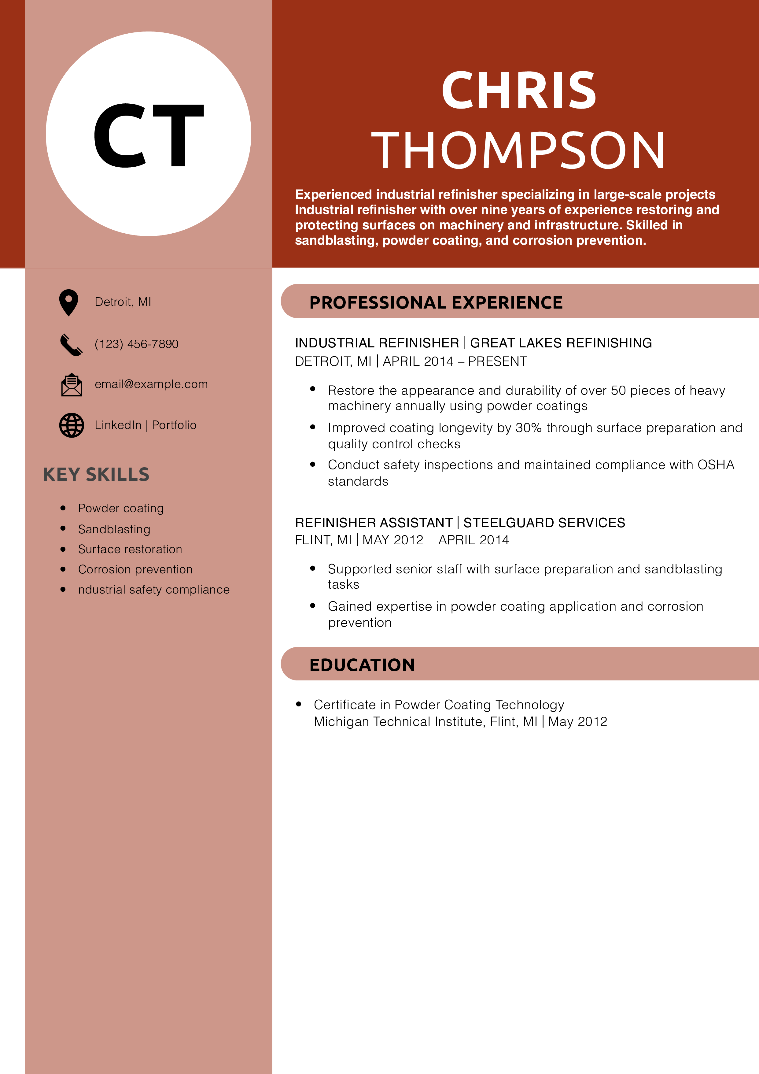Industrial refinisher resume