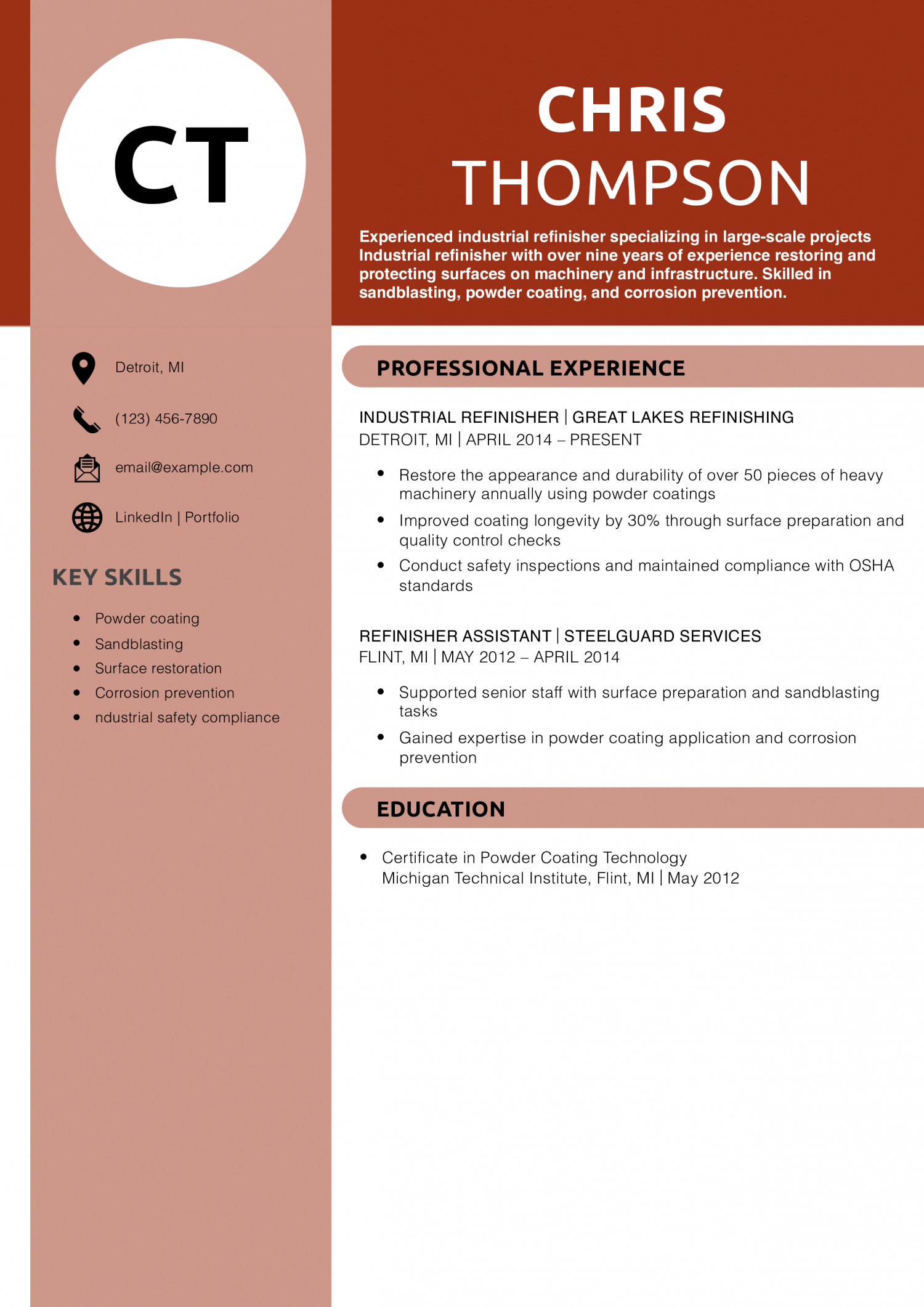 Industrial refinisher resume