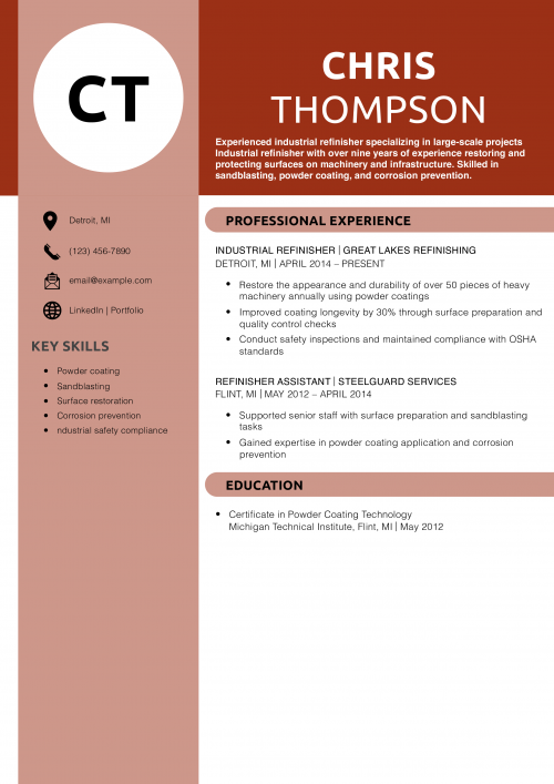 Industrial refinisher resume