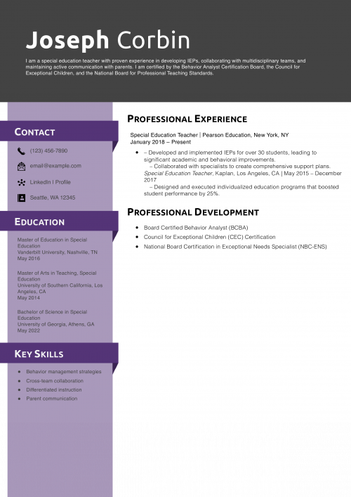 General Special Education Teacher Resume Example