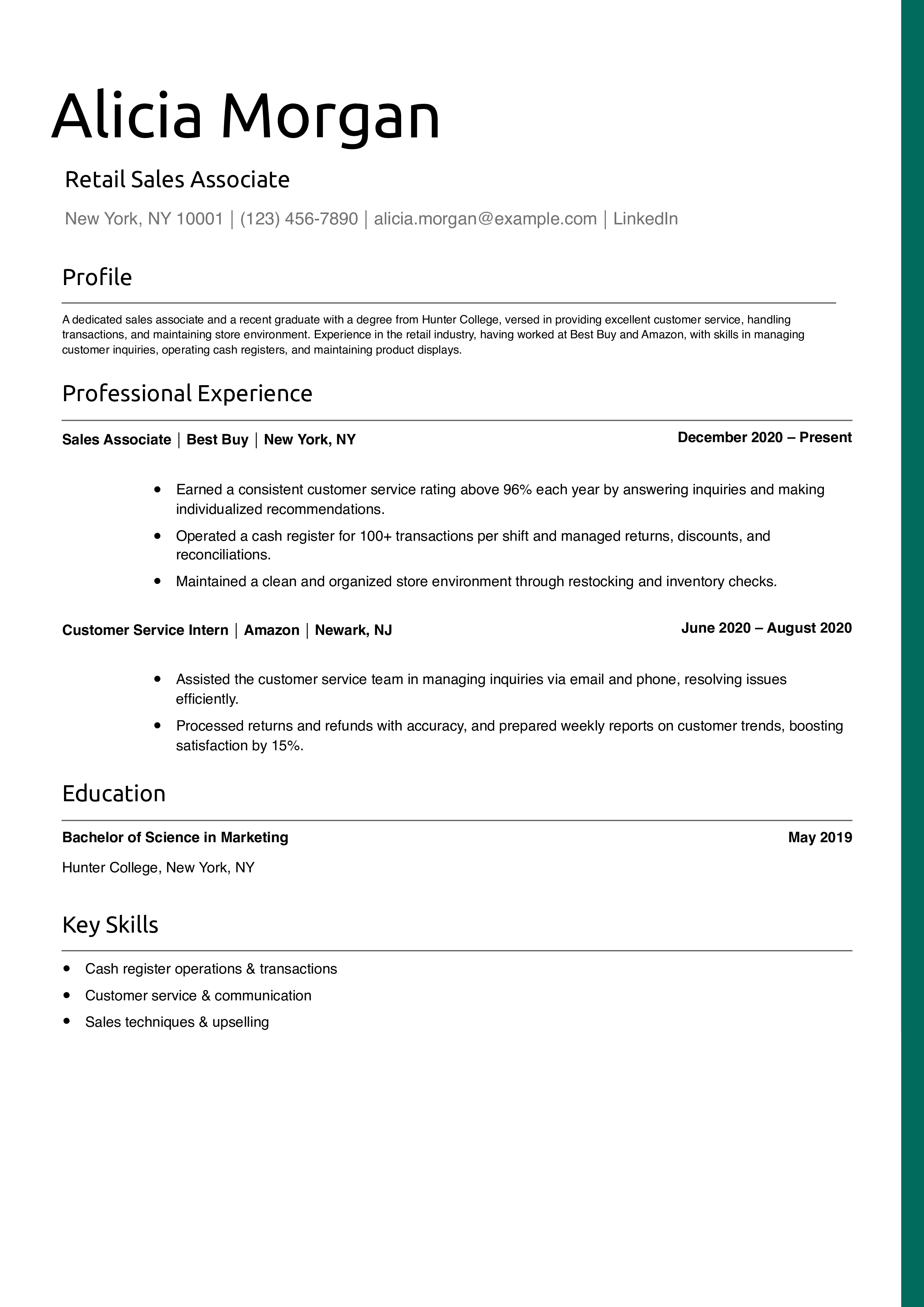 Retail Sales Associate Resume Example