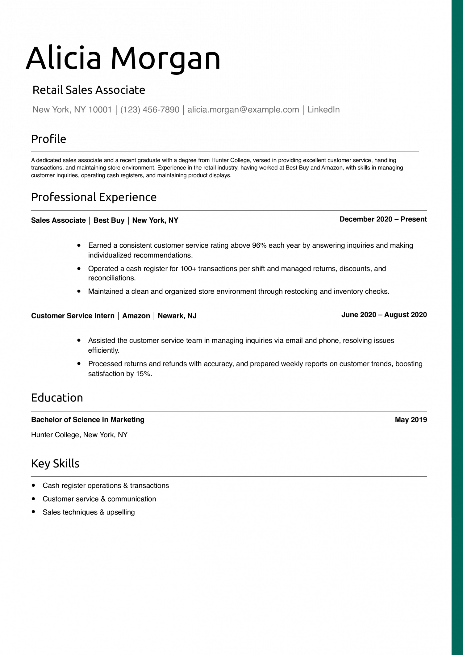 Retail Sales Associate Resume Example