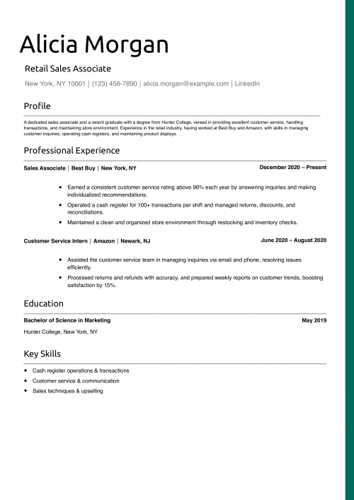 Retail Sales Associate Resume Example