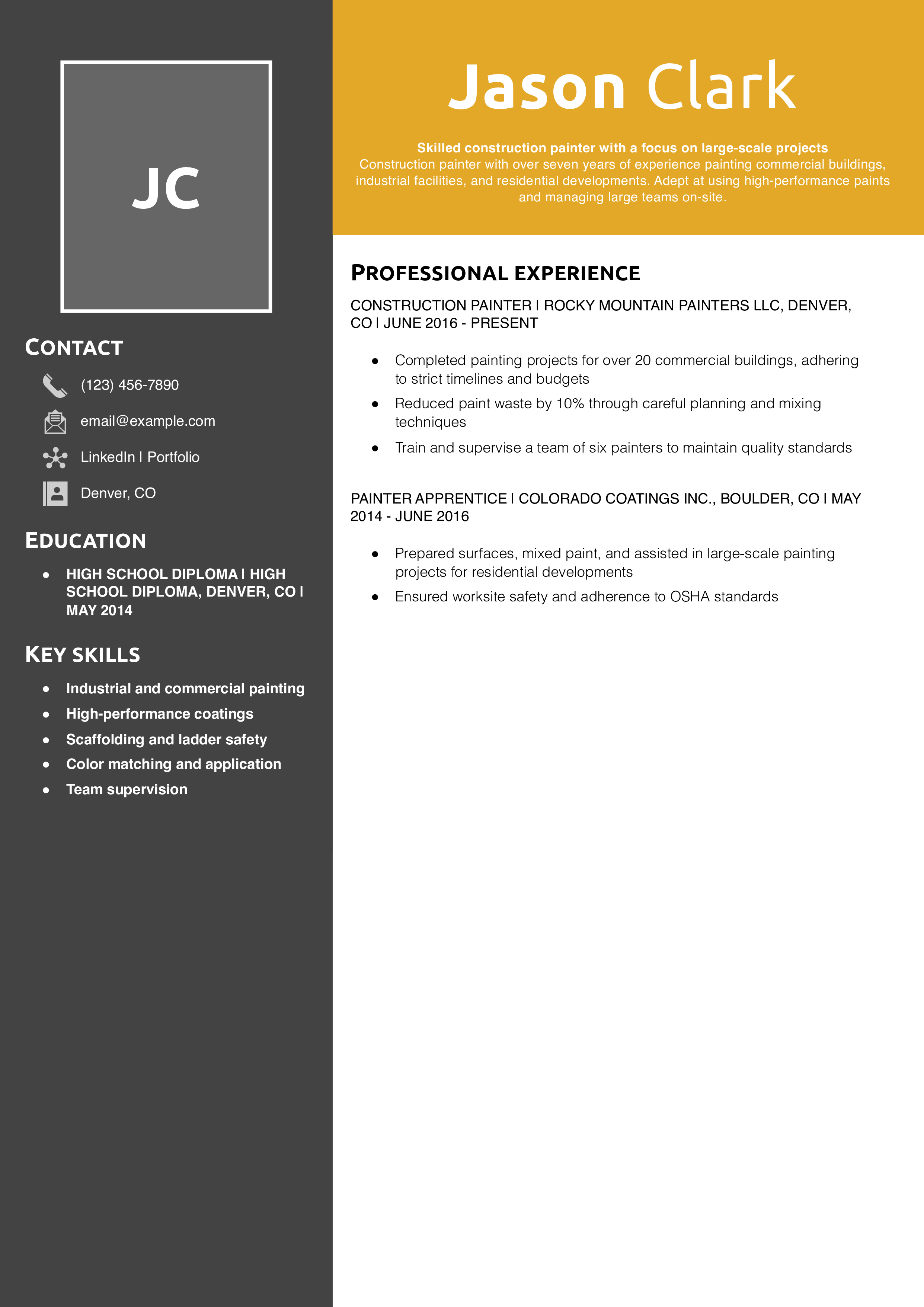 Construction painter resume