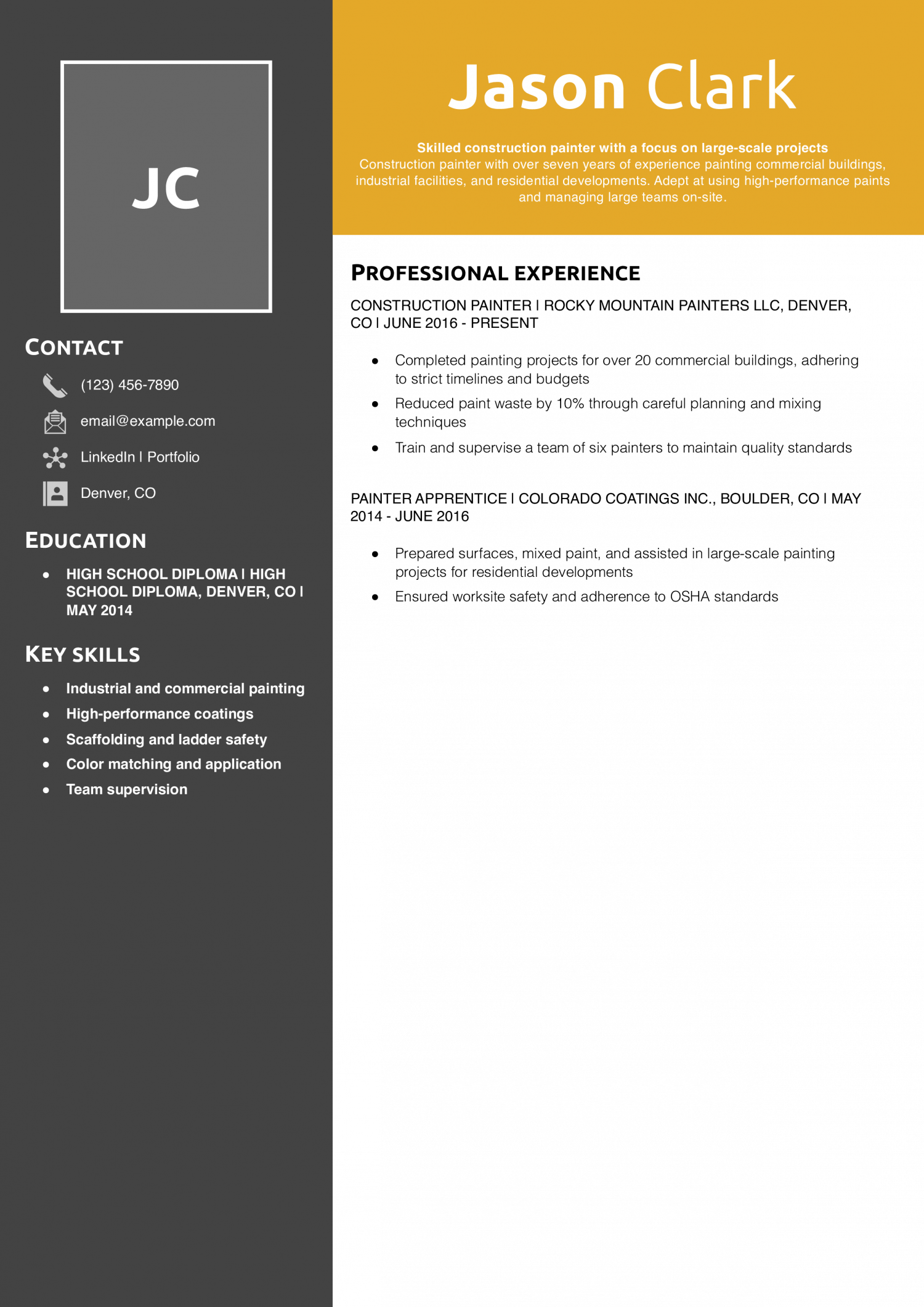 Construction painter resume