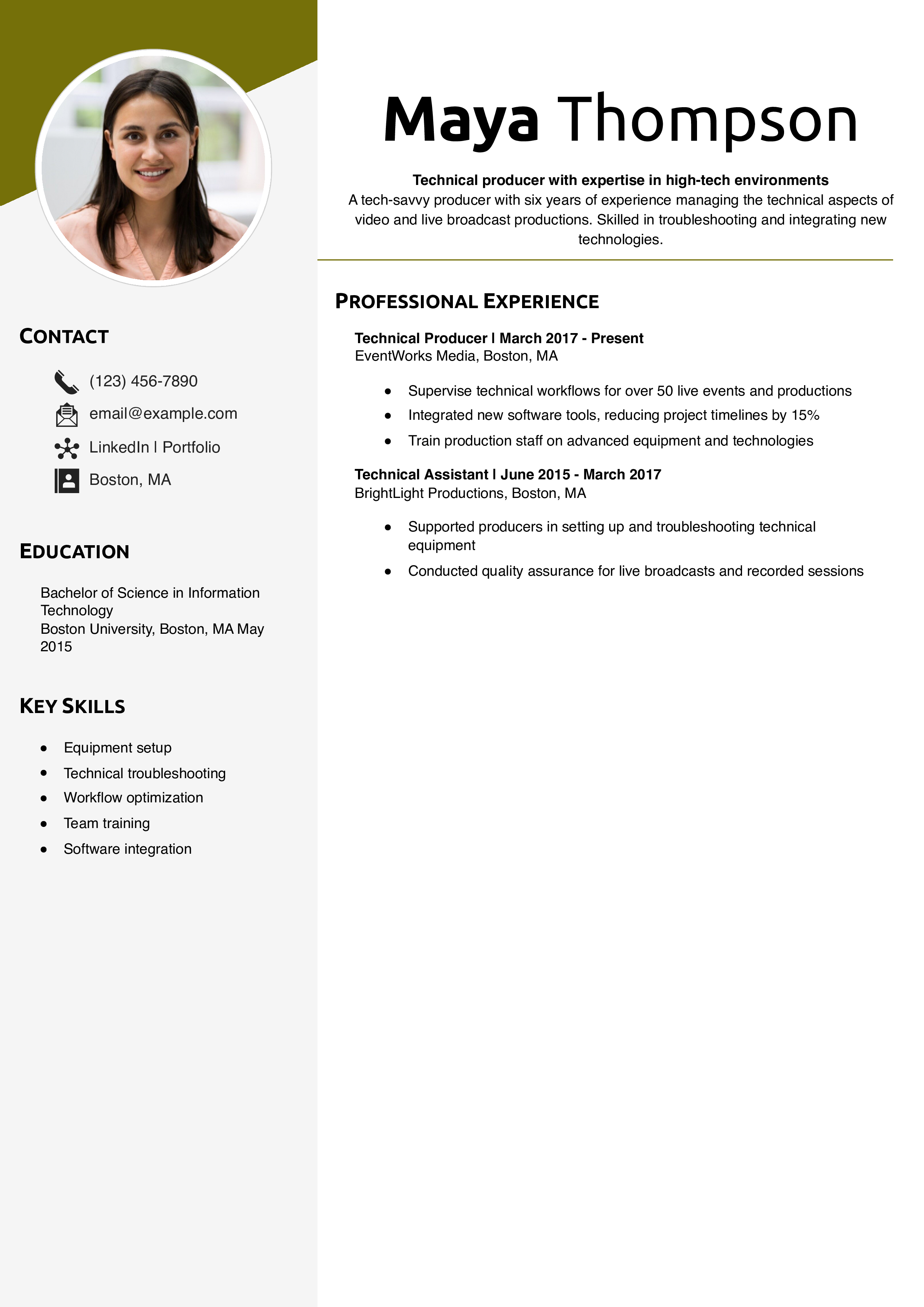 Technical producer resume