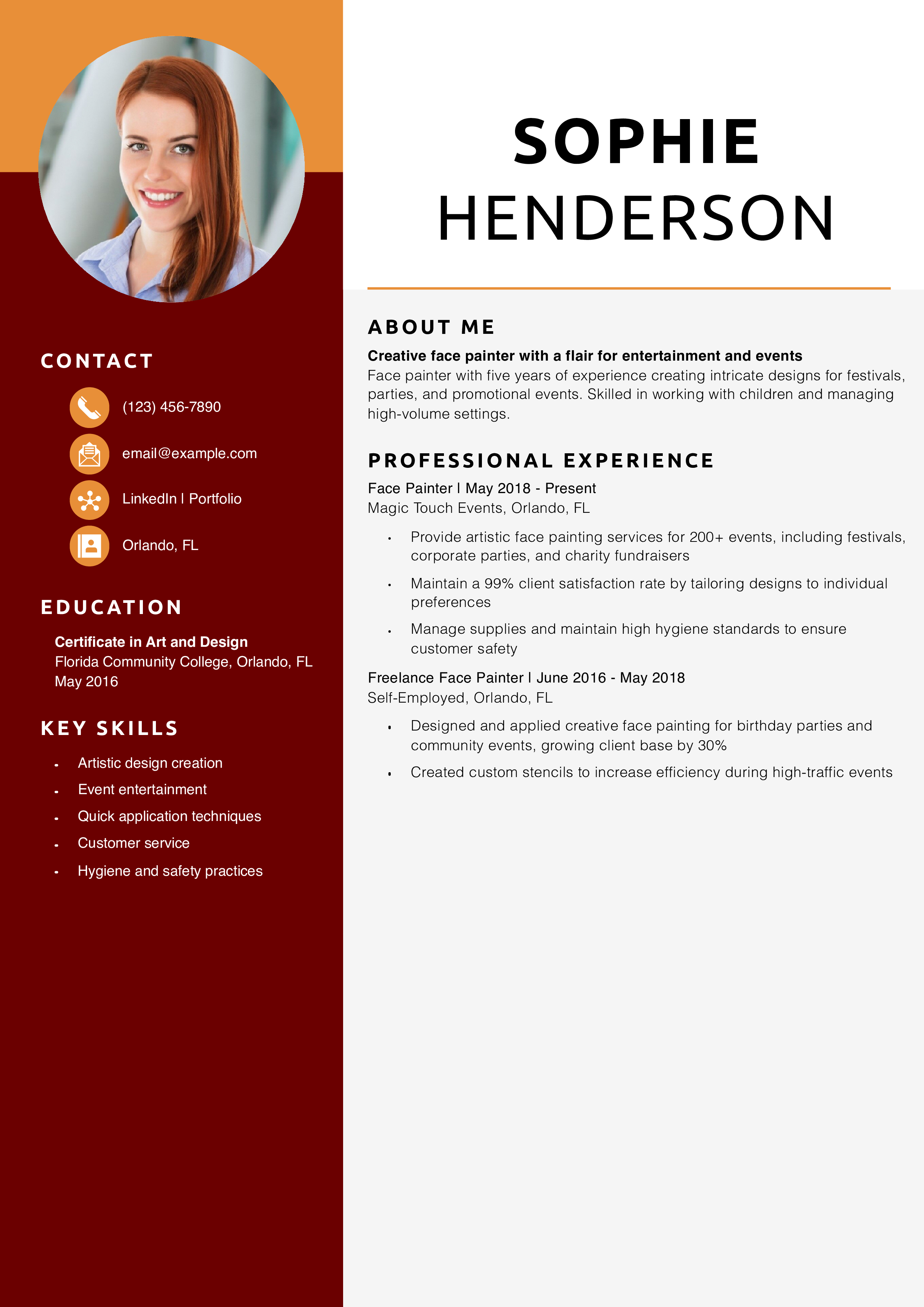 Face painter resume