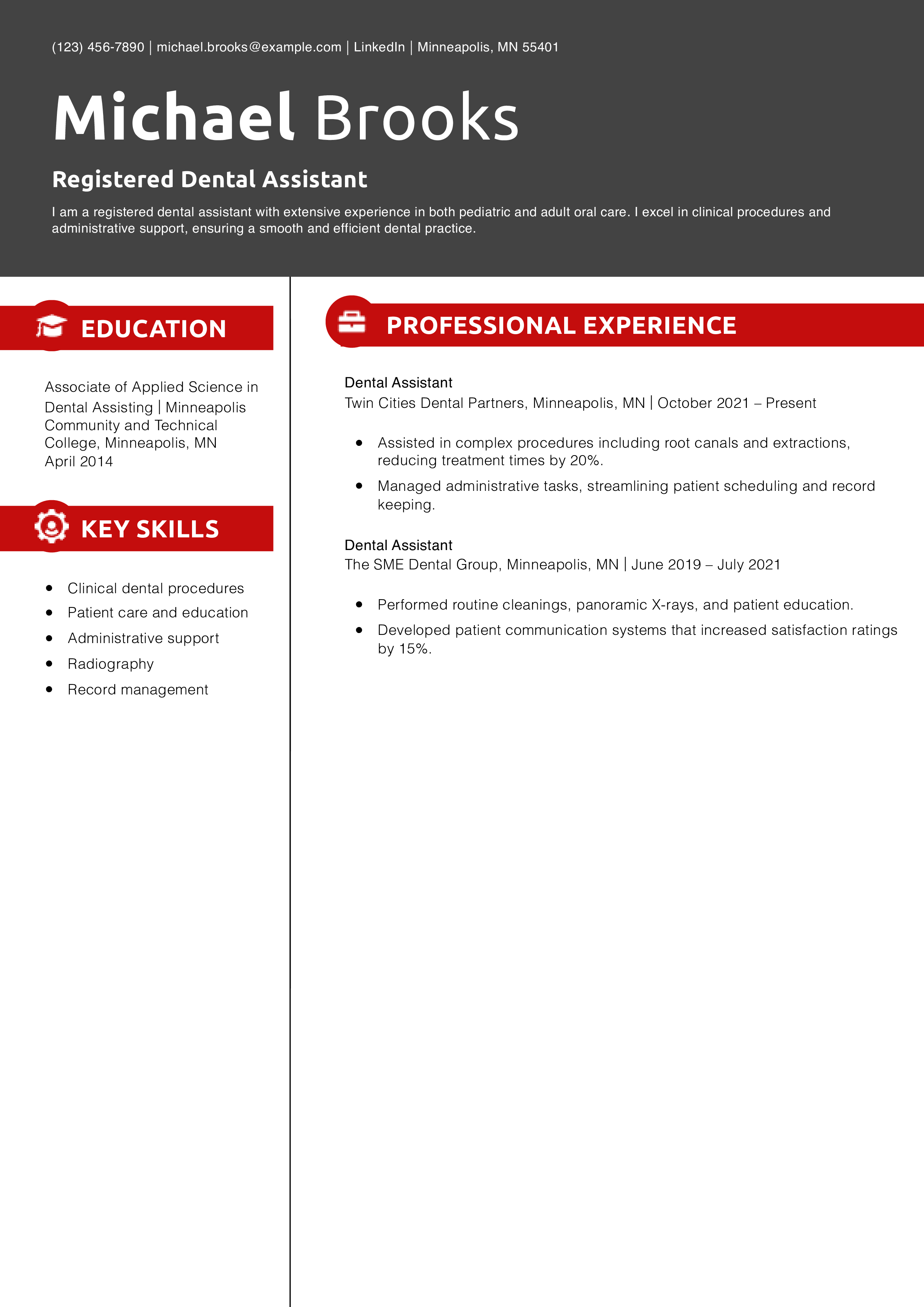 Registered Dental Assistant Resume Example