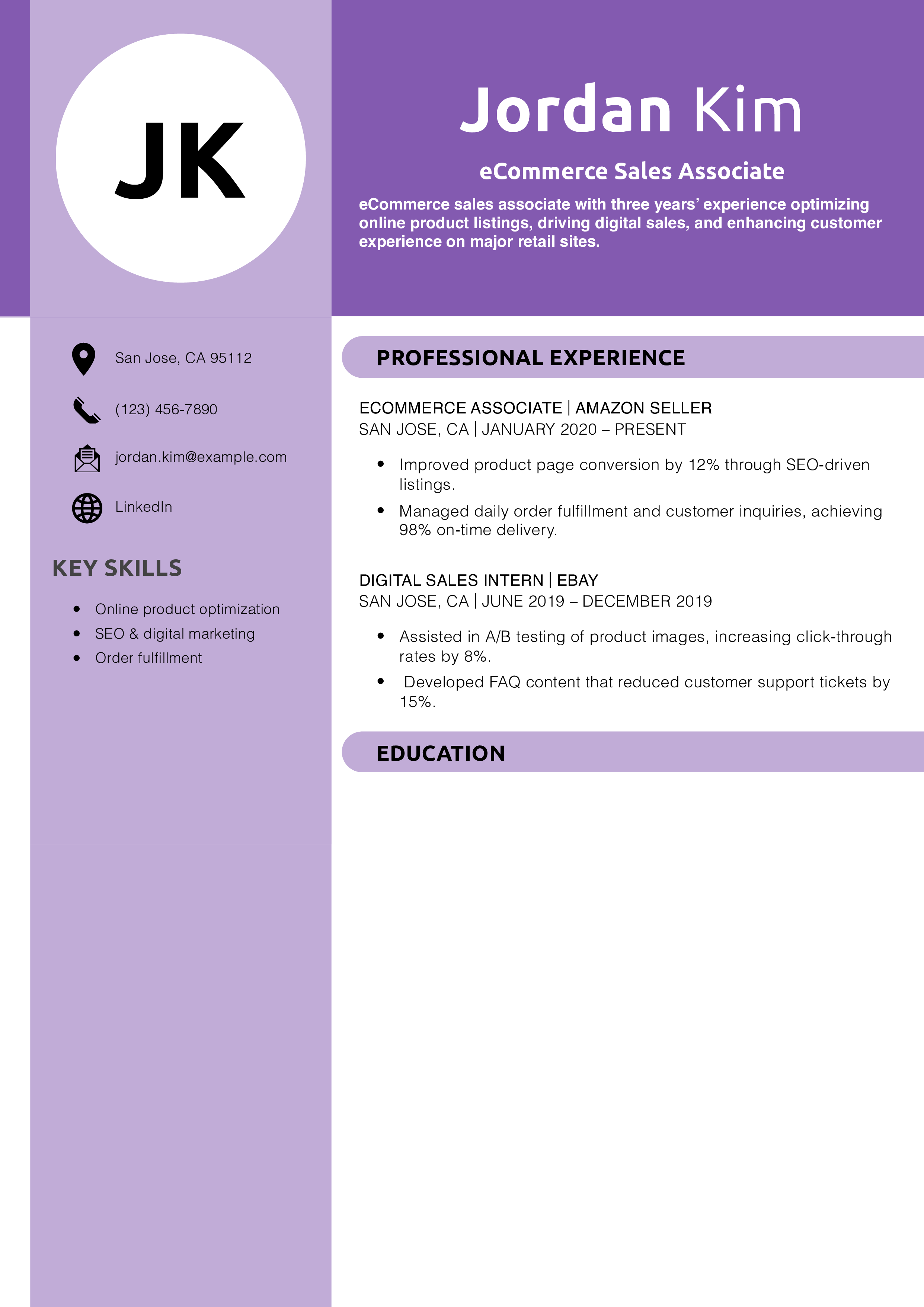 eCommerce Sales Associate Resume Example