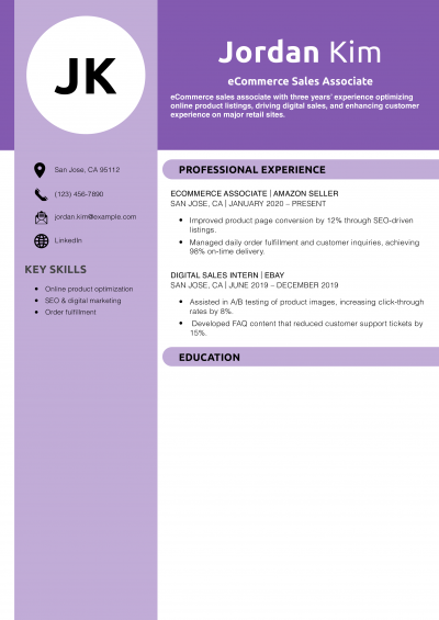eCommerce Sales Associate Resume Example