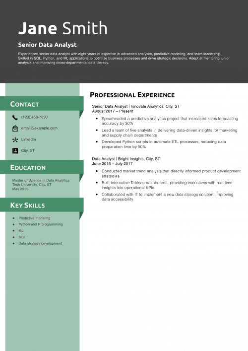 Senior Data Analyst Resume Example