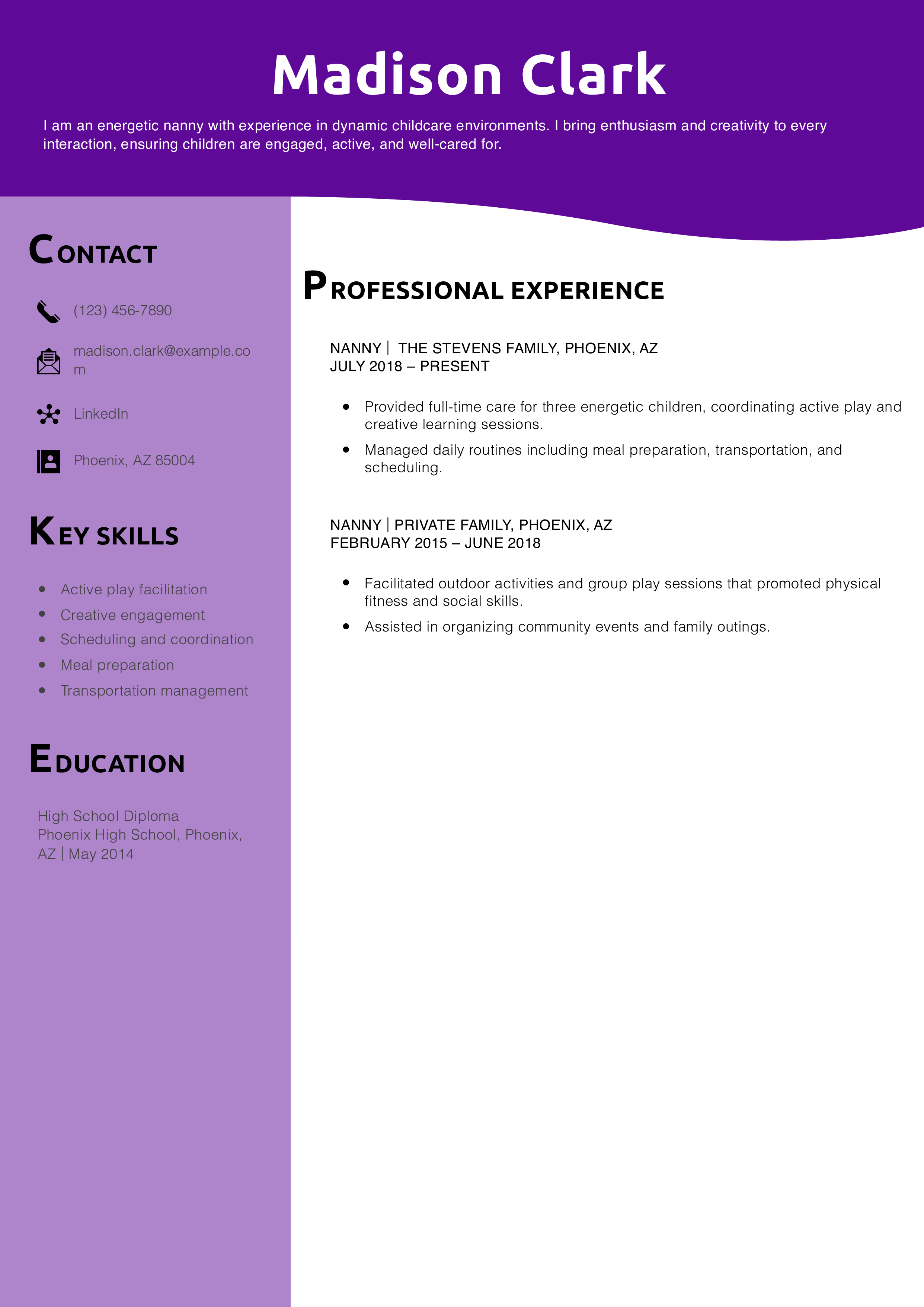 Full-Time Nanny Resume Example