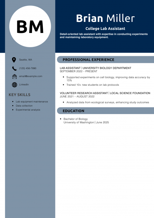 College Lab Assistant Resume Example