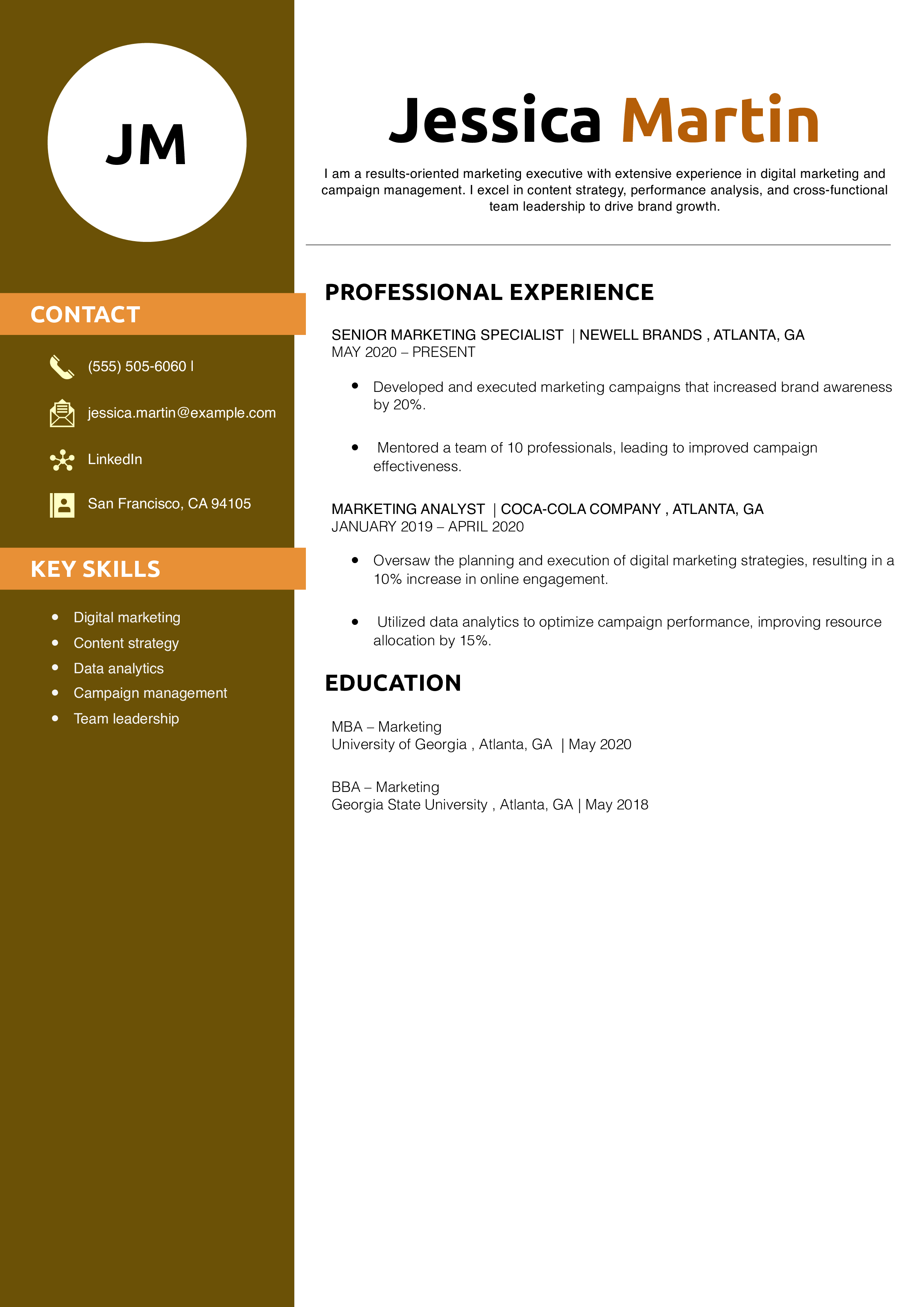 Mid-Level Marketing Executive Resume Example