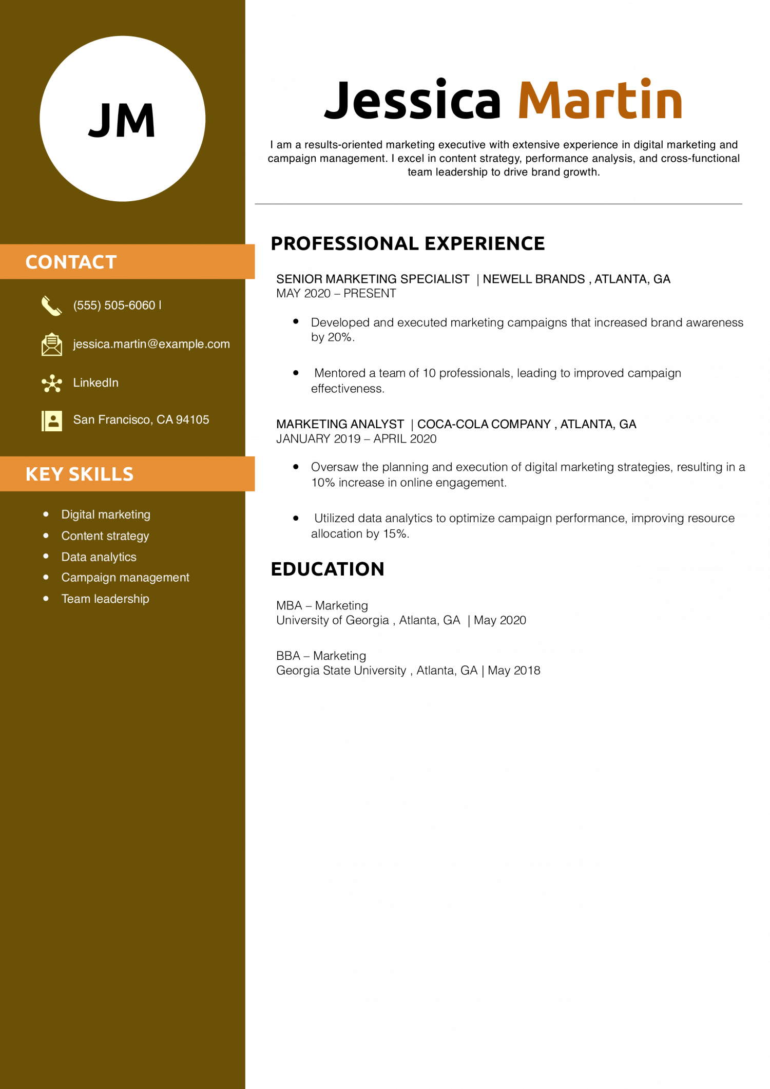 Mid-Level Marketing Executive Resume Example