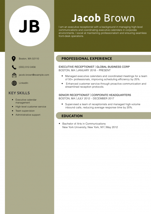 Executive Receptionist Resume Example